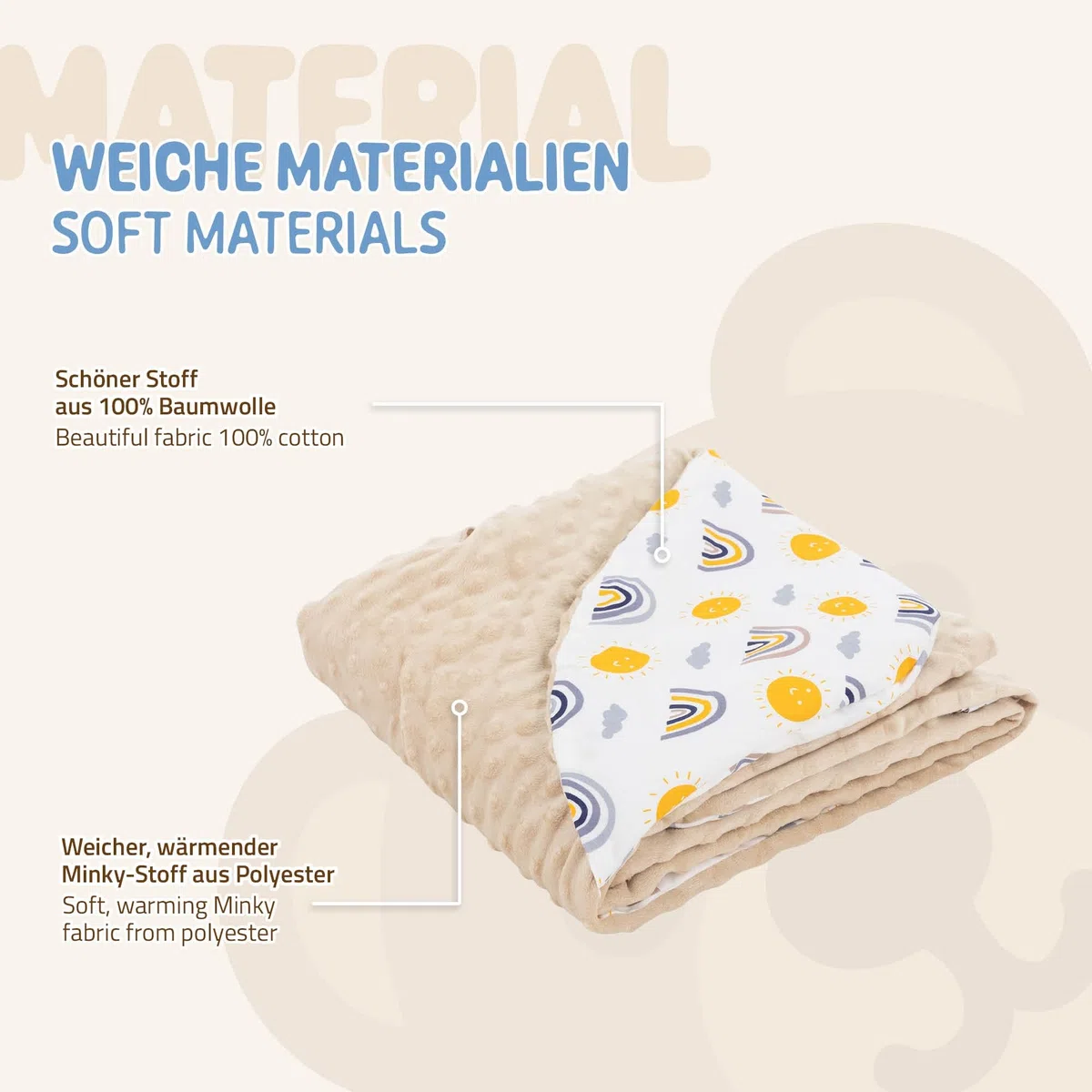 Joyz Manta con Capucha para Bebé 84x84 cm Beige 100% Algodón Arcoiris con Viscosa Saco de Doble Cara para Accurucarse Toda la Temporada Universal Portabebés Ideal para el Cochecito o Silla de Paseo