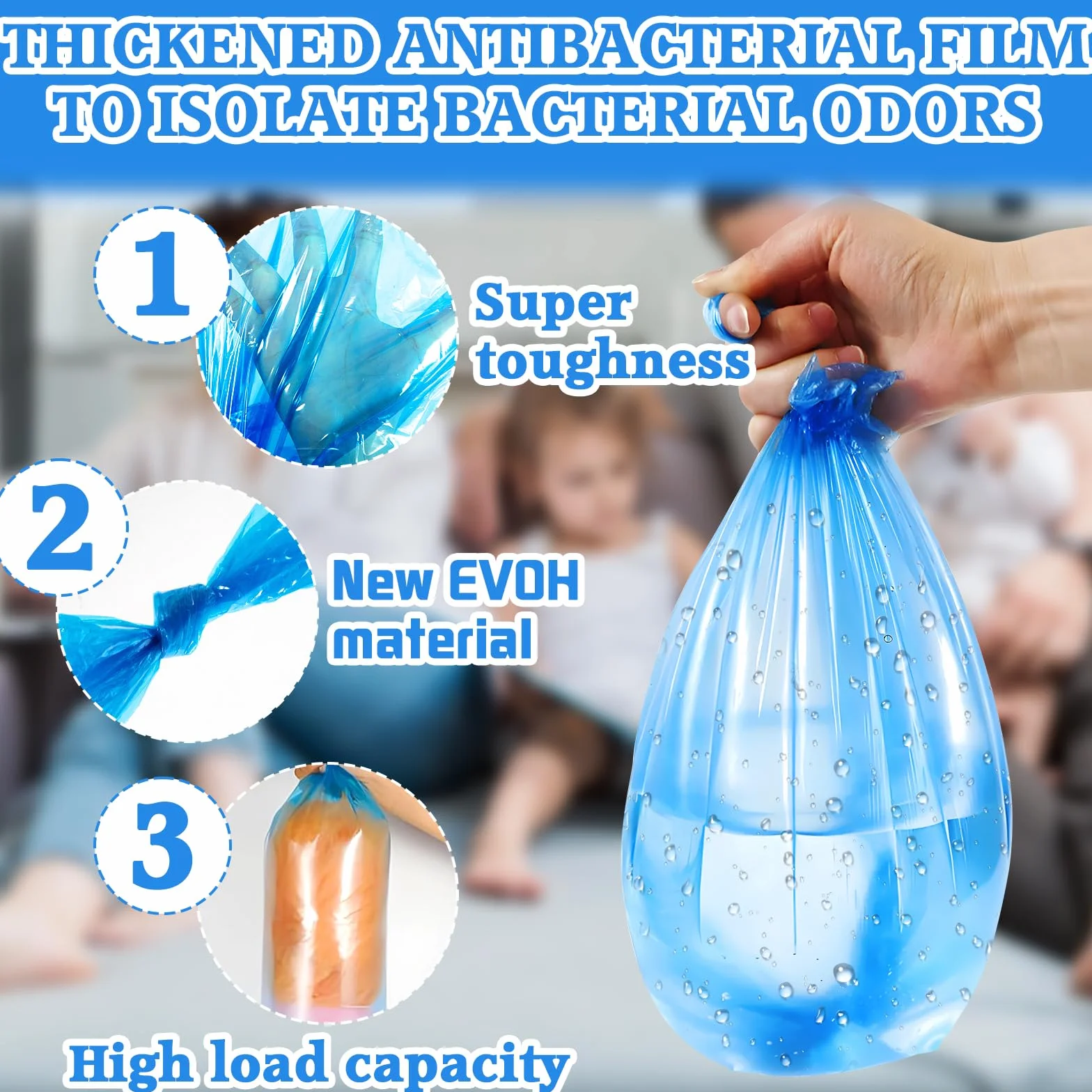 12 Piezas Recambios Cubos de Pañales 4,5 M, Antiolor Recambios de Papelera Pañales Bebe, Gran Capacidad Antiodor Bolsas Pañales Recambios, compatible con todos contenedores de pañales, Azul