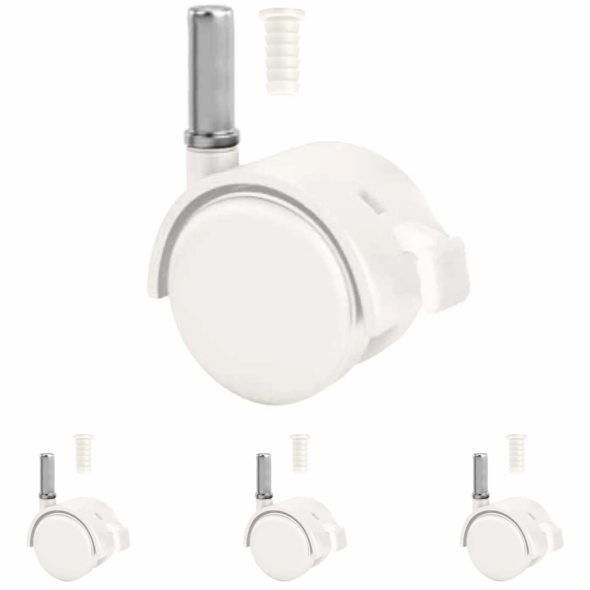 Ruedas para Cuna con Enganche en Espiga. Juego 4 Unidades de Rueda con Freno para más Seguridad + 4 Tacos para Unir a la Cuna. Blancas CoolDreams