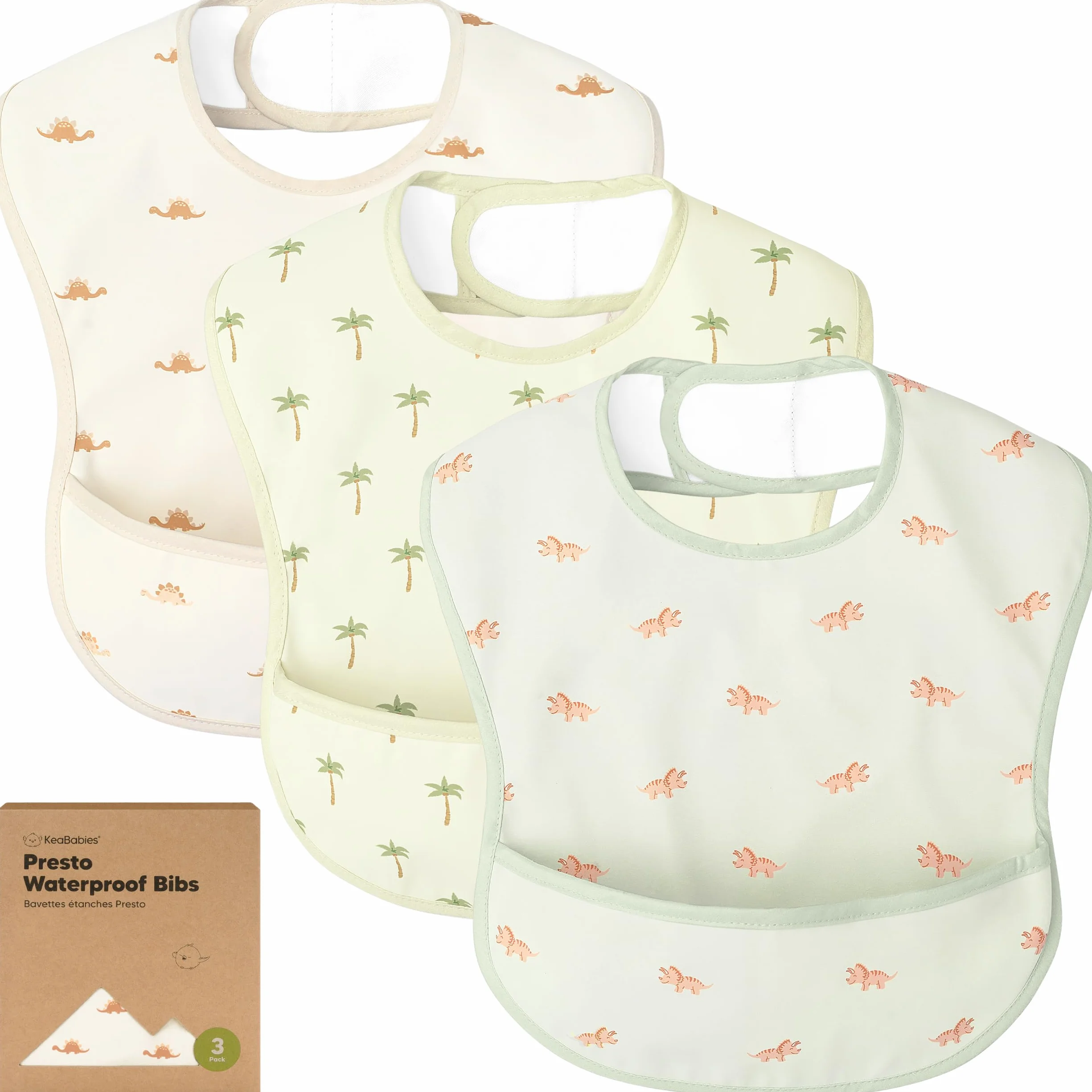 Paquete de 3 baberos impermeables para comer – Baberos ligeros con recogedor de alimentos, baberos resistentes a las manchas, baberos impermeables para bebés, niños, bebés, babero