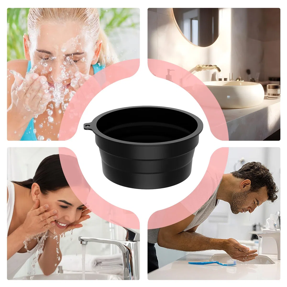 Cuenco para baño de hielo en la cara, recipiente de hielo para el cuidado facial de inmersión en frío, cuenco plegable para el hogar, viajes, estiramiento de la piel, cuidado facial