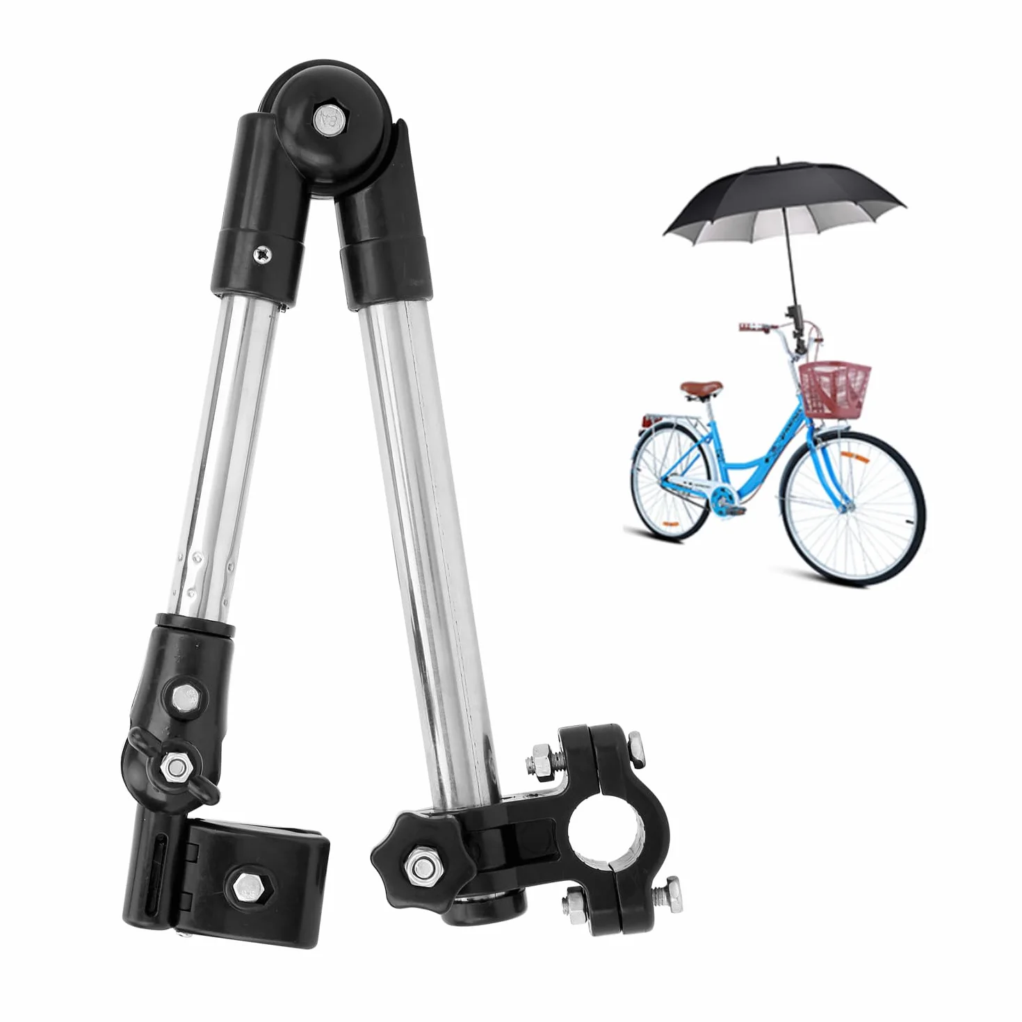 Soporte de Paraguas para Cochecito, Soporte de Montaje de Paraguas de Bicicleta de Silla de Ruedas Ajustable de Acero Inoxidable Paraguas Manillar Soporte para Bicicleta Cochecito Andador