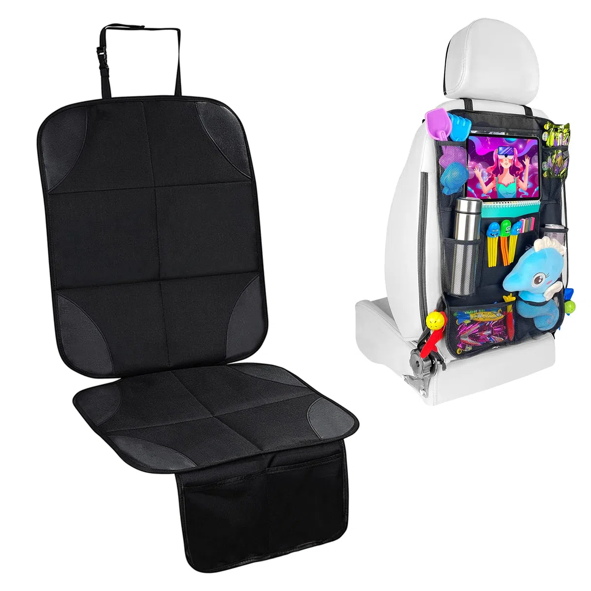 Avesteir Universal Protector Asiento Coche Silla Bebe Compatible Isofix, Impermeable Antideslizante Funda Coche Asiento con Organizador Bolsillos, Protector Seguro Respaldo para Asiento Infantil