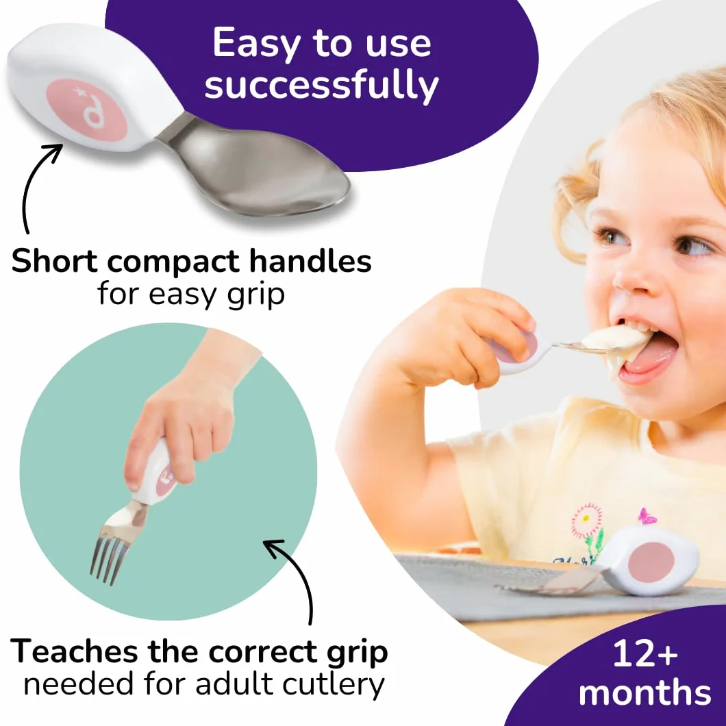 Doddl Juego de cubiertos para niños pequeños (12-24 meses) – 2 piezas cuchara y tenedor para autoalimentación – Asas fáciles de agarrar para niños pequeños