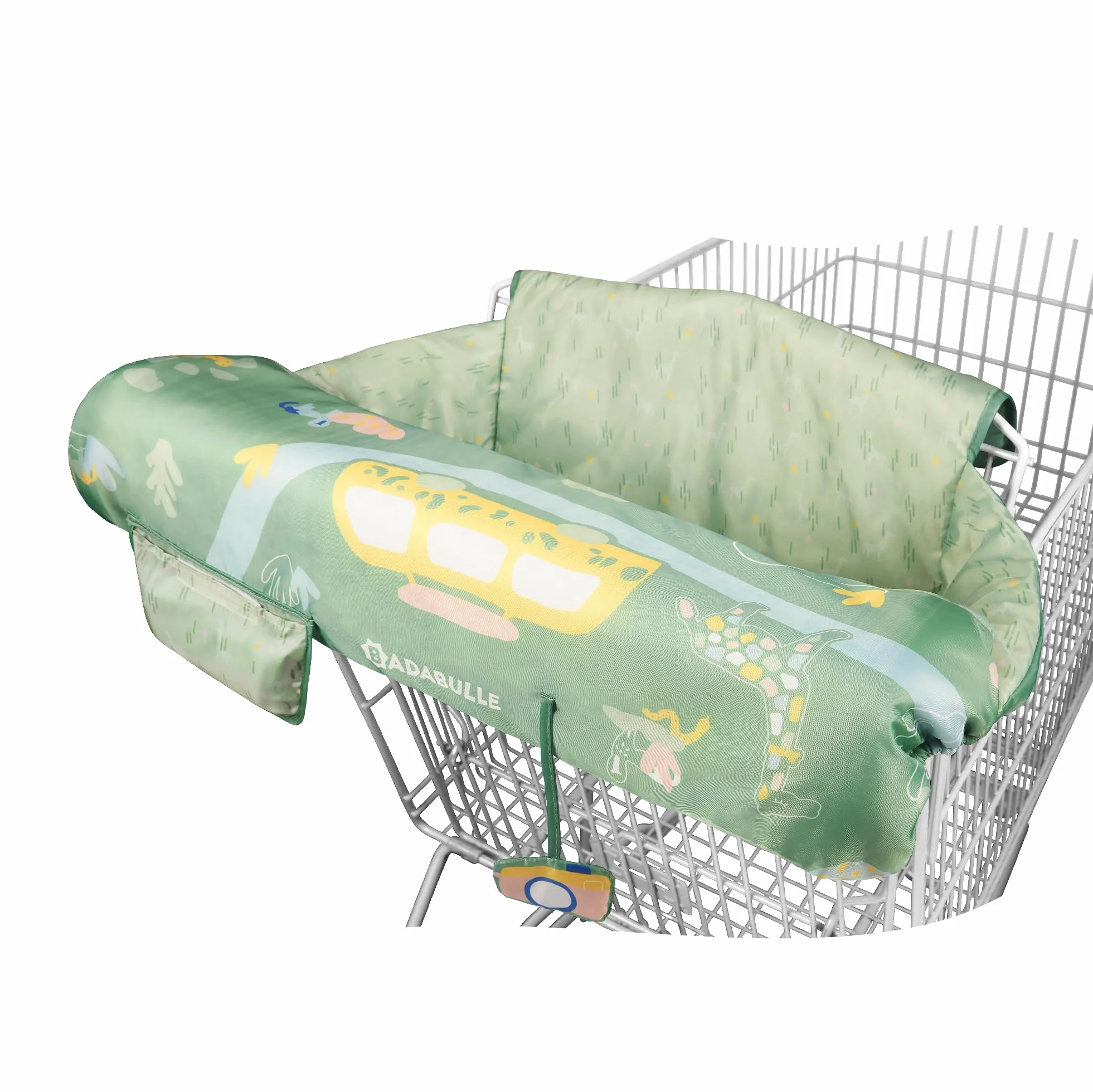 Badabulle Protector de asiento de carro de compra para niños - Universal - Bolsillo de almacenamiento integrado y juguete sensorial - Espacio de almacenamiento ultracompacto