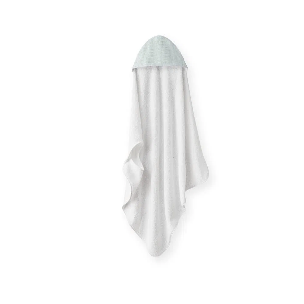 Interbaby - Capa de Baño Bebe Delantal Blanco/Verde | Toalla Bebe con Capucha Algodón, 100x100cm, Unisex | Suave, Secado Rápido | Ideal Recién Nacidos, Bebes y Niños Pequeños | Diseño Nido de Abeja