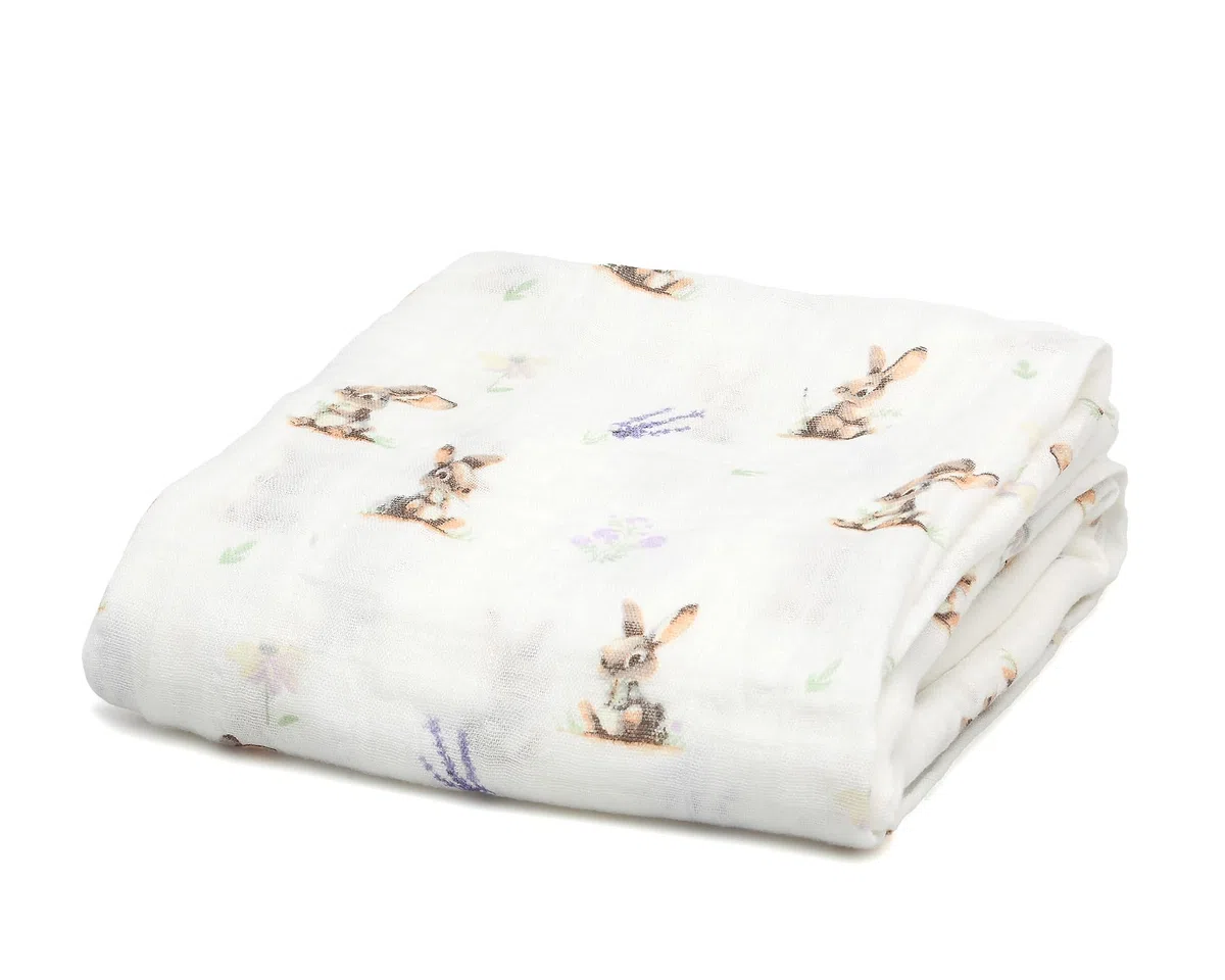 Kiokids | Muselina Conejitos | Colección Petit Moments | 70% Bambú y 30% Algodón | Gran Suavidad | Termoclimática y Antibacteriana | Protector Rayos UV | Certificado OEKOTEX | +0 Meses | 120x120cm