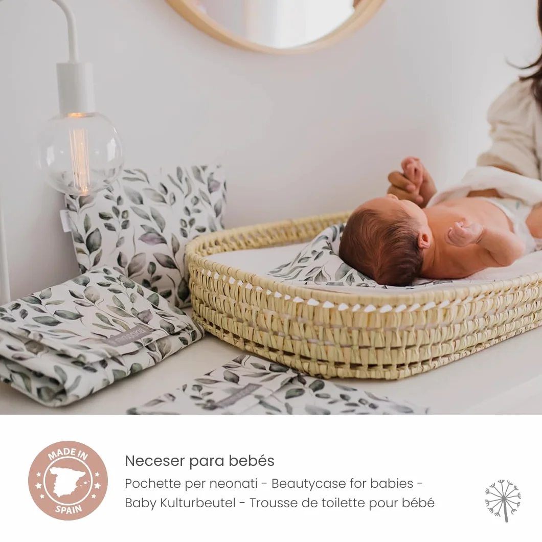 MIMUSELINA Neceser Bebe para Recien Nacido, Bolsa de Aseo Bebe Hecha a Mano - Neceser para Recien Nacidos Plastificado Anti Calado y Impermeable - para Llevar Cremas, Toallitas, Pañales (Waffle Mint)