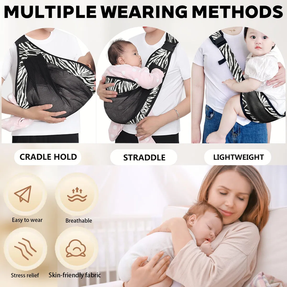 LUKIUP Portabebés para recién nacidos, tejido de malla, transpirable, ajustable, portabebés lateral, pañuelo ergonómico hasta 20 kg (H)