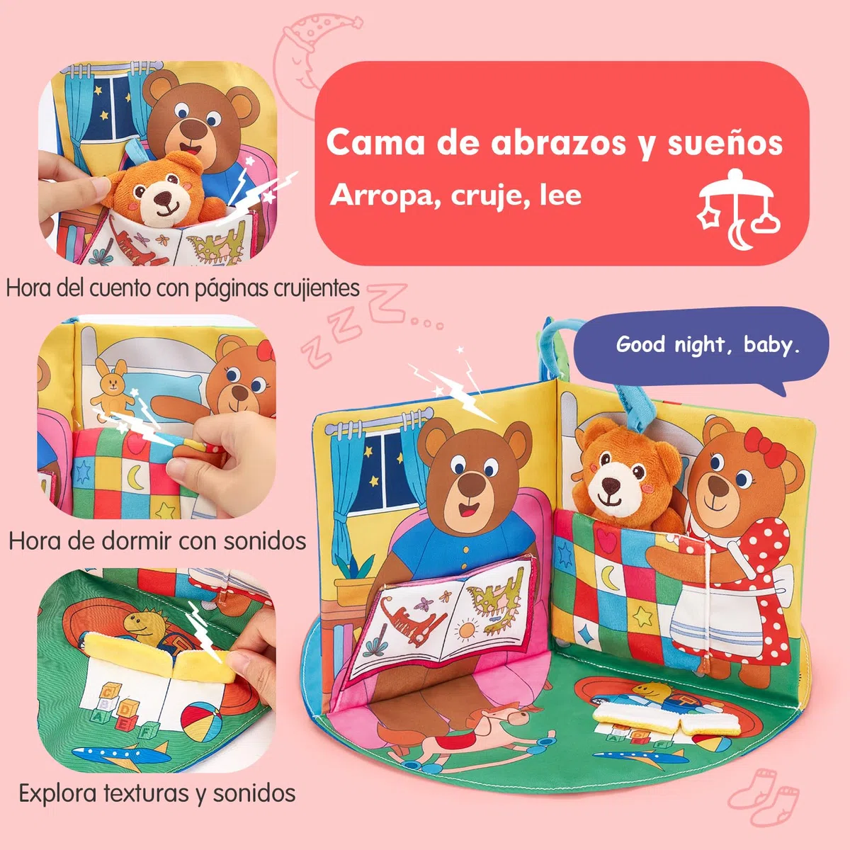 hahaland Libro Bebe Interactivo Juguetes Bebes 0 3 6 Meses, 3 en 1 Libro de Tela Blandos para Bebe Recien Nacido, Libro Sensorial Suave de Actividades - Tummy Time Regalos Bebes 1 Años
