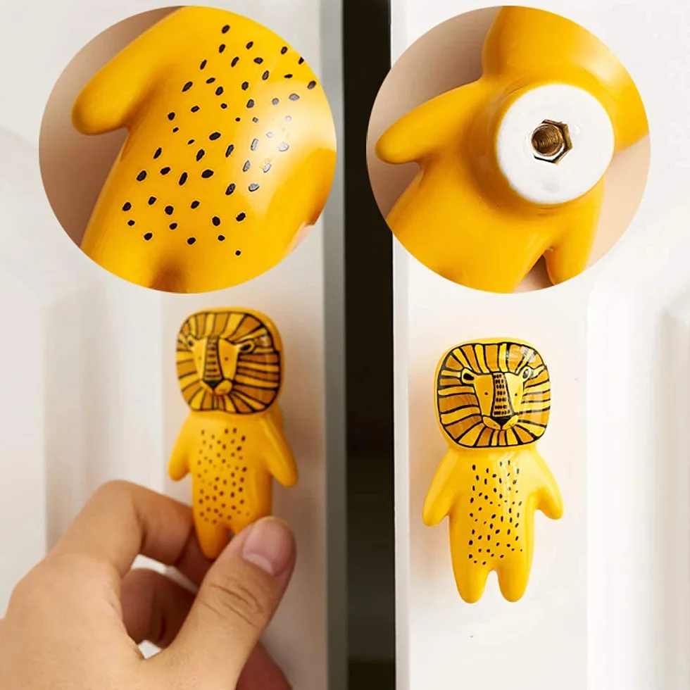 Uulu - Pomos de Cerámica Con Diseño de Animales para Habitación Infantil, Armario y Cajones - Incluye Tornillos