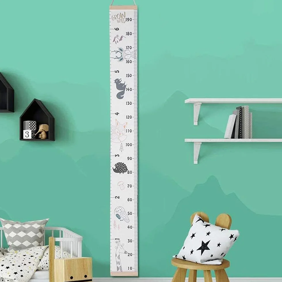 Tabla de Altura de Pared para Bebés, Lienzo y Madera Retirable, Crecimiento Infantil