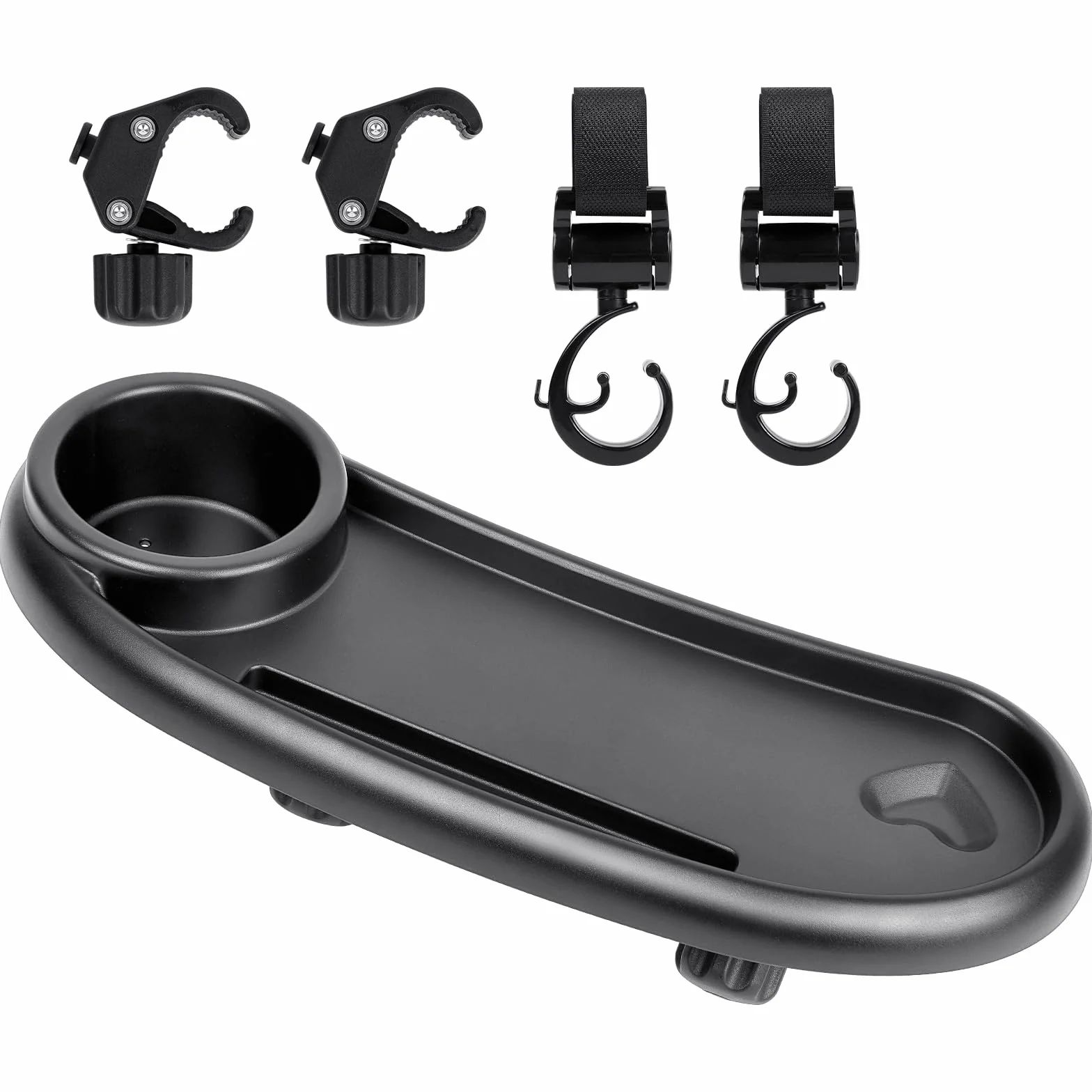 OSDUE Bandeja Universal para Cochecito,3 en 1 Bandeja para Aperitivos para Cochecitos con 2 Ganchos, Giratorio 360 Grados Accesorios Carro Bebe con Soporte para Bebidas Cochecitos con Reposabrazos.
