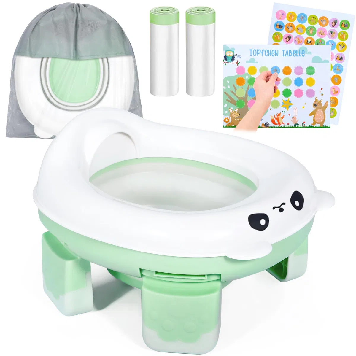 Orinal Portatil Niños Plegable, WC Portatil Niños, Orinal Plegable Portatil, Baño Portatil Niños, con 40 Bolsas, Orinal Portátil Reductor WC, Inodoro para Niños, para Viajar, Auto, Exterior