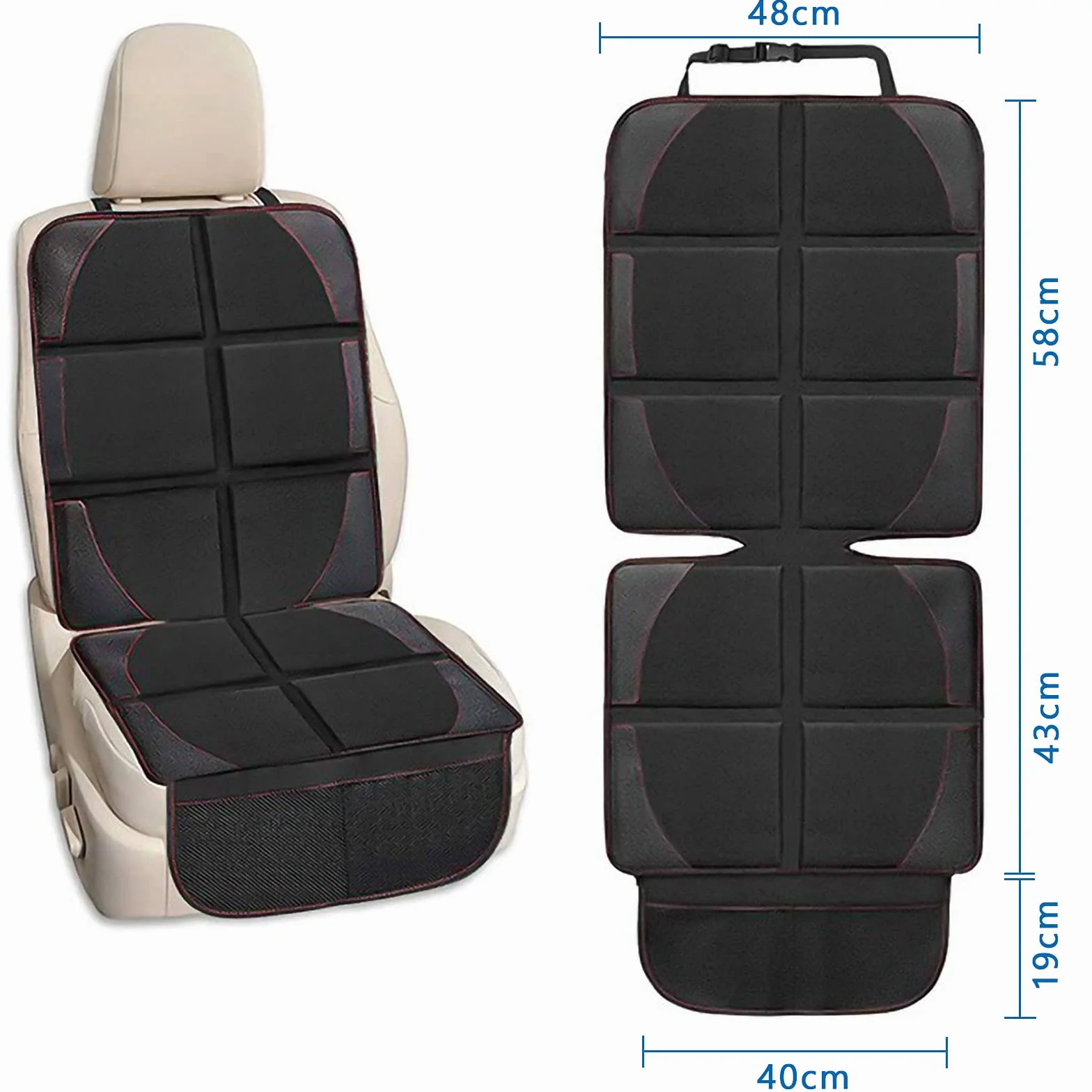 Frasheng 2Piezas Protector Asiento Coche,Protectores de Asiento para Coche Impermeable,Protector Seguro para Asiento Infantil,Protector Coches Asientos,Tamaño Universal con Organizador Bolsillos,Negro