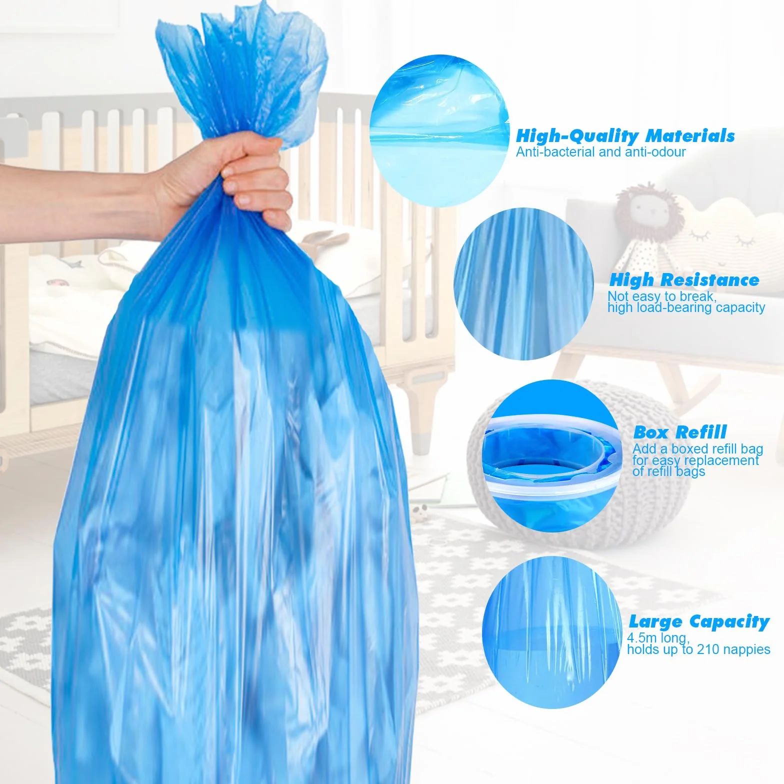 12 cartuchos de recambio para cubos de pañales, 11 bolsas + 1 casete, compatible con Angelcare & Litter Locker II (modelos redondos), incluye bolsa de 4,5 m, 7 capas y bloqueador de olores