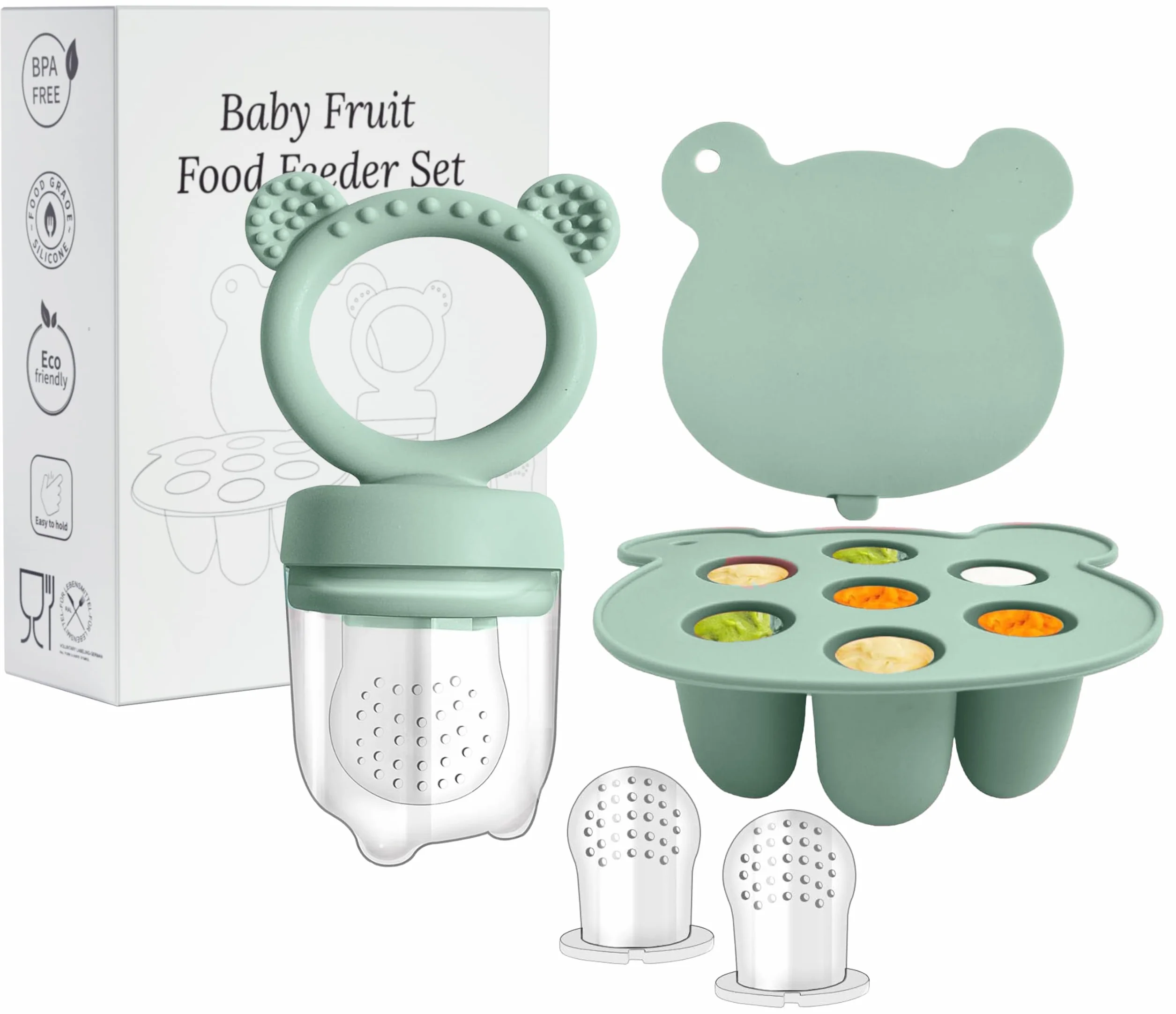 Chupete alimentador de frutas para bebés, comedero de silicona para alimentos para bebés, moldes para congelar paletas de leche materna para dentición de bebés y autoalimentación infantil