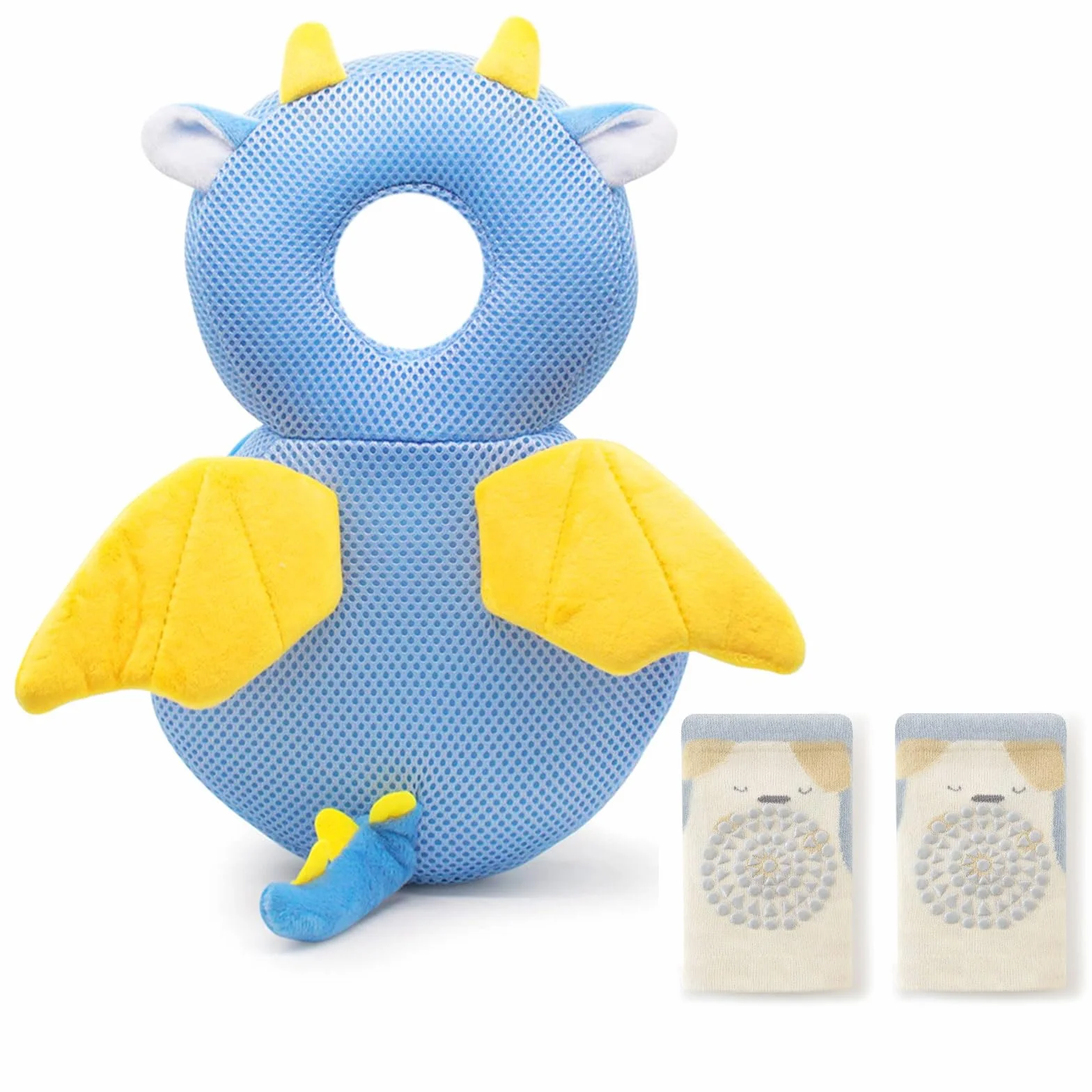 protector cabeza bebe con rodilleras casco bebe golpes para niños pequeños que aprenden a gatear y caminar, para niños de 4 a 24 meses,Ajustable, Respirable (Dragón) El bebé no se resiste