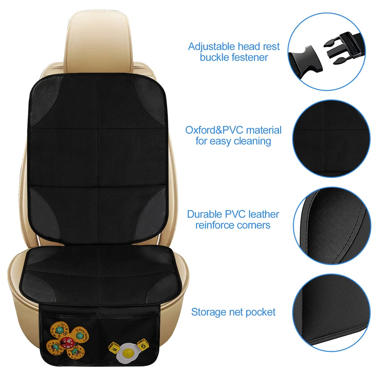 Protector Asiento Coche Silla Bebe, Antideslizante Impermeable Funda Coche Asiento Compatible Isofix con Organizador Bolsillos, Universal Protector Seguro Respaldo para Asiento Infantil