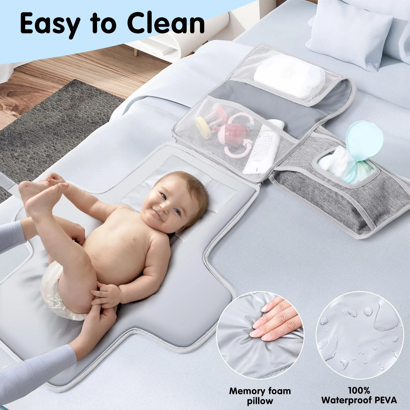 Romon cambiador portátil colchones plegables y desmontable mantas bolso con 5 bolsillos cambiador impermeable reutilizable diaper mat accesorios para cuidado gris