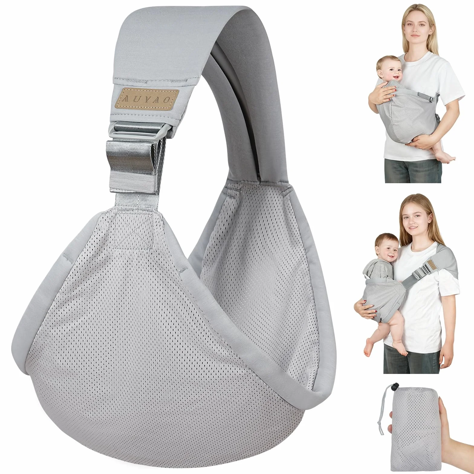 AUYAO Fular Portabebe, Portabebes Lateral, Malla Transpirable, Hasta 15 KG