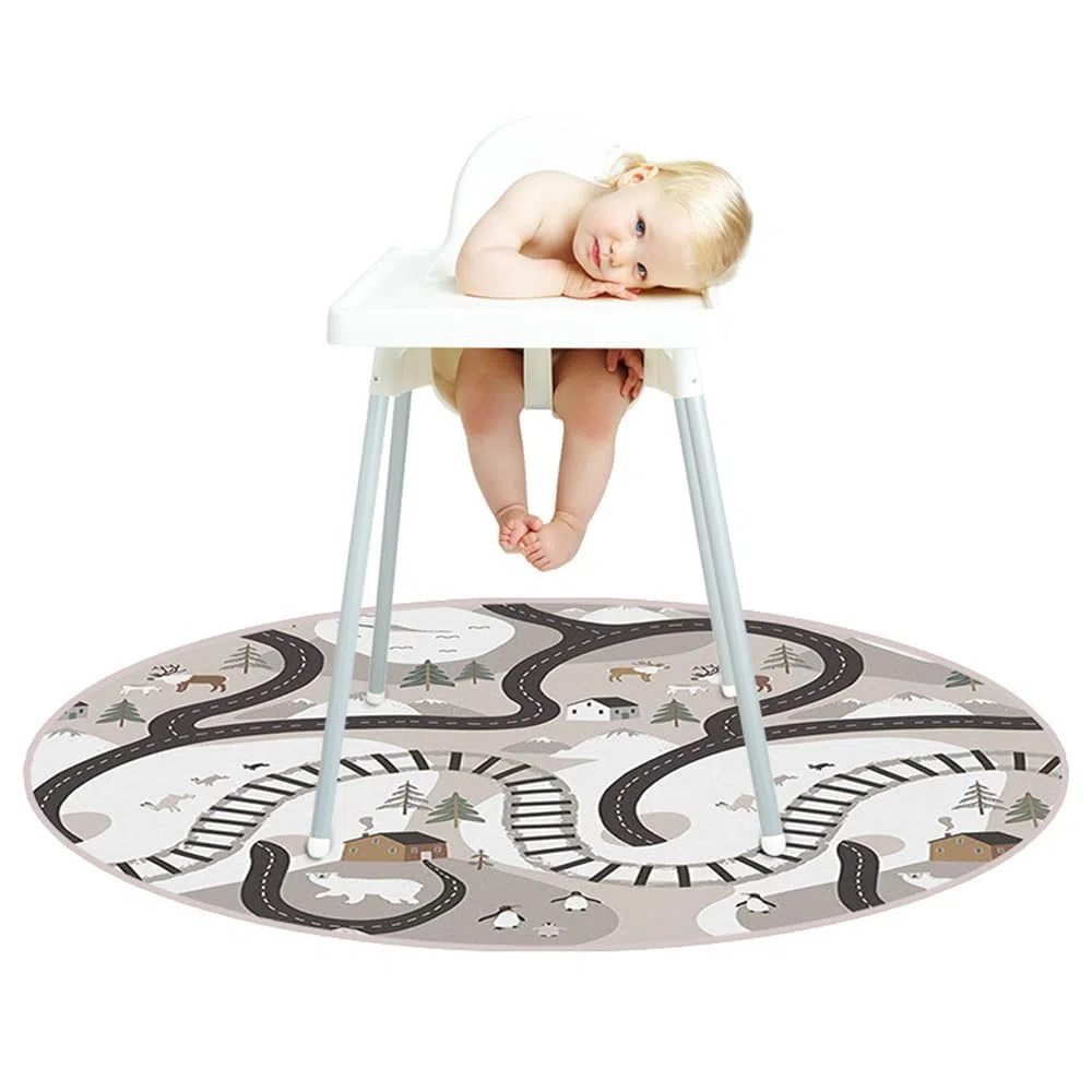 Bebé Trona Silla Altas Alfombrilla Redondo para Debajo de Silla Alta, Creativa Alfombra de Juegos Niños Impermeable Antideslizante Splat Mat Tapete Piso Picnic Manteles (Luna Azul)