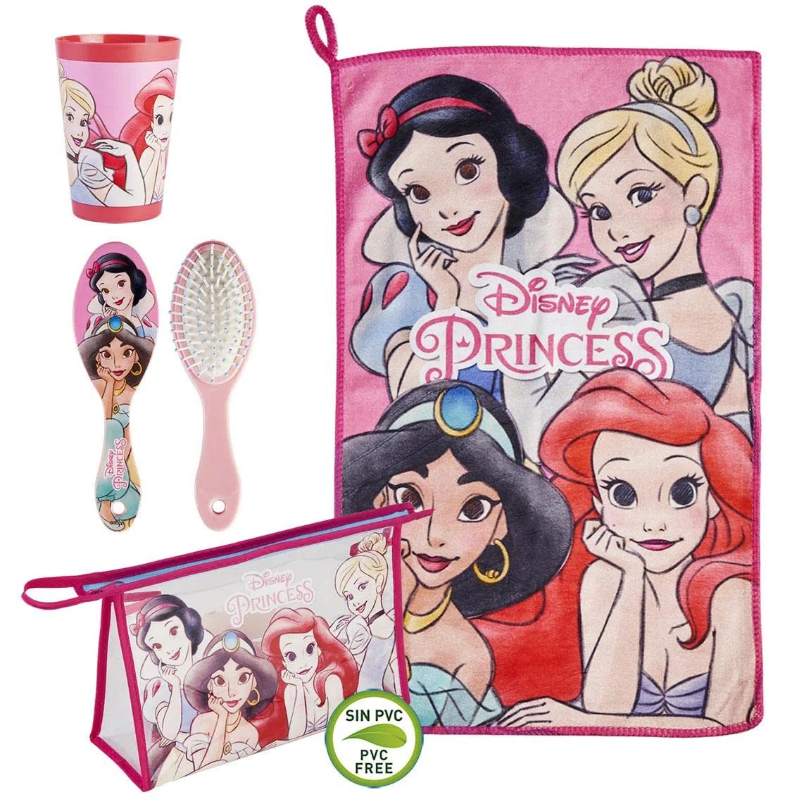 CERDÁ LIFE's LITTLE MOMENTS - Neceser Infantil Transparente de Princesas Disney Compuesto de [ Vaso de Plástico Cepillo de Pelo Toalla Microfibra] Licencia Oficial Disney, Rosa