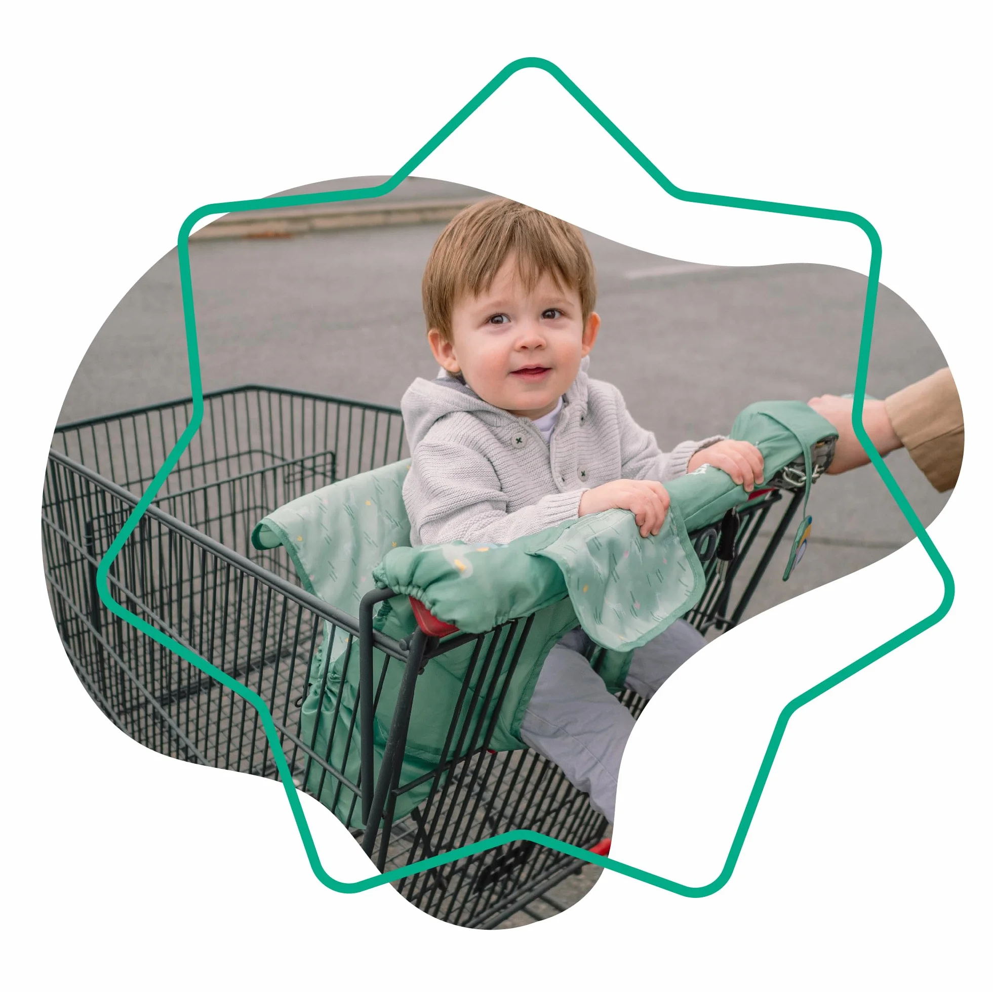 Badabulle Protector de asiento de carro de compra para niños - Universal - Bolsillo de almacenamiento integrado y juguete sensorial - Espacio de almacenamiento ultracompacto
