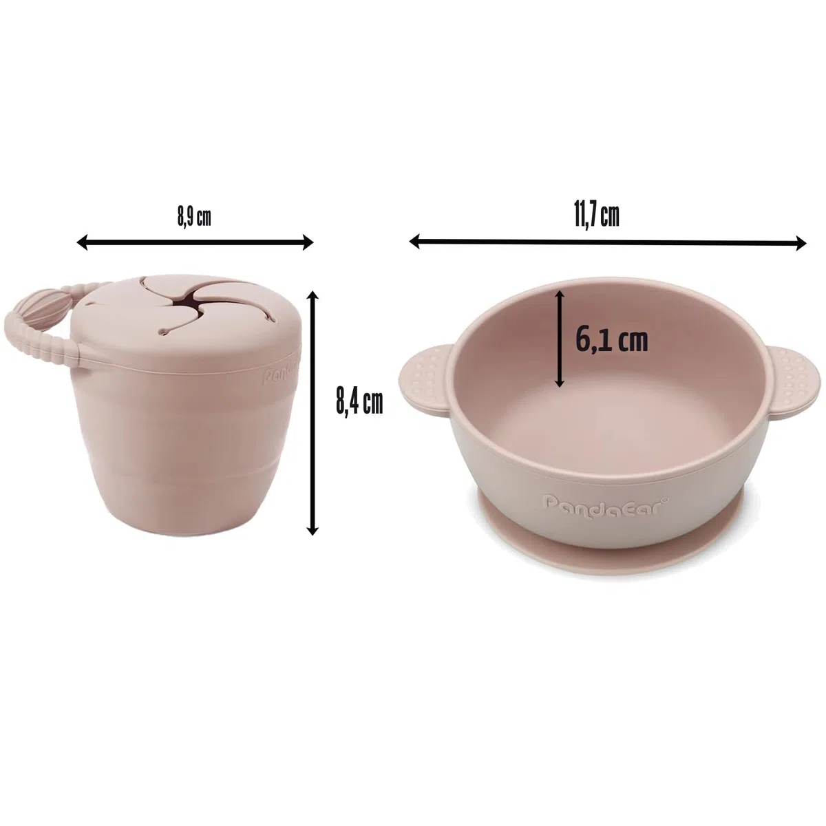 PandaEar Juego De Vajilla De Silicona Para Bebé, Set De 9 Piezas, Plato Con Ventosa, Cuenco, Baberos De Silicona, Vasos Para Aprender A Beber, Tenedores (Rosa)