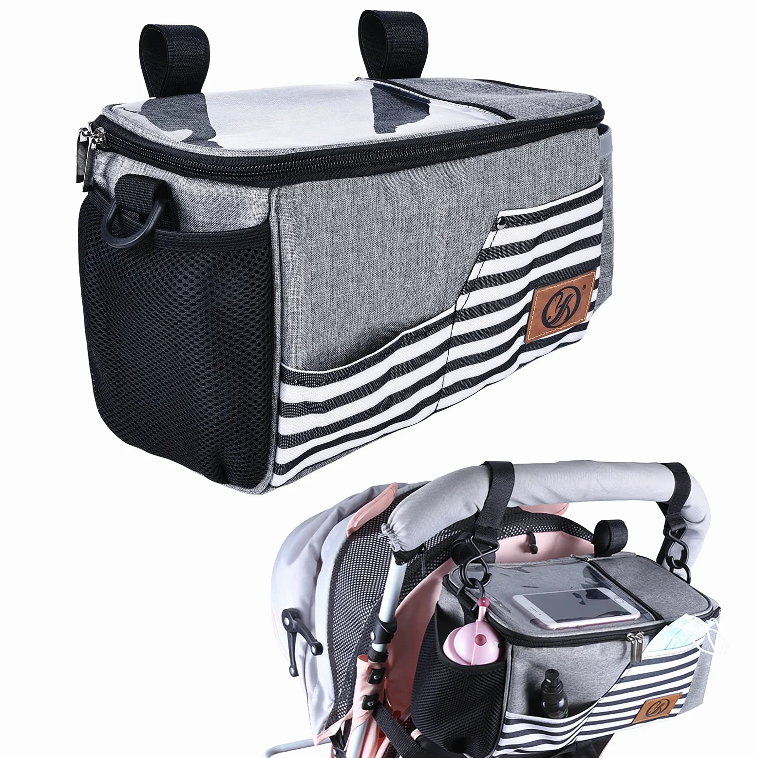 Bolsa Organizadora de Cochecitos, Multifuncional con Correa Para el Hombro Bolso Carro Bebé, Gran Capacidad Súper Liviana Bolso Organizador Bugaboo Universal Impermeable (Gris)