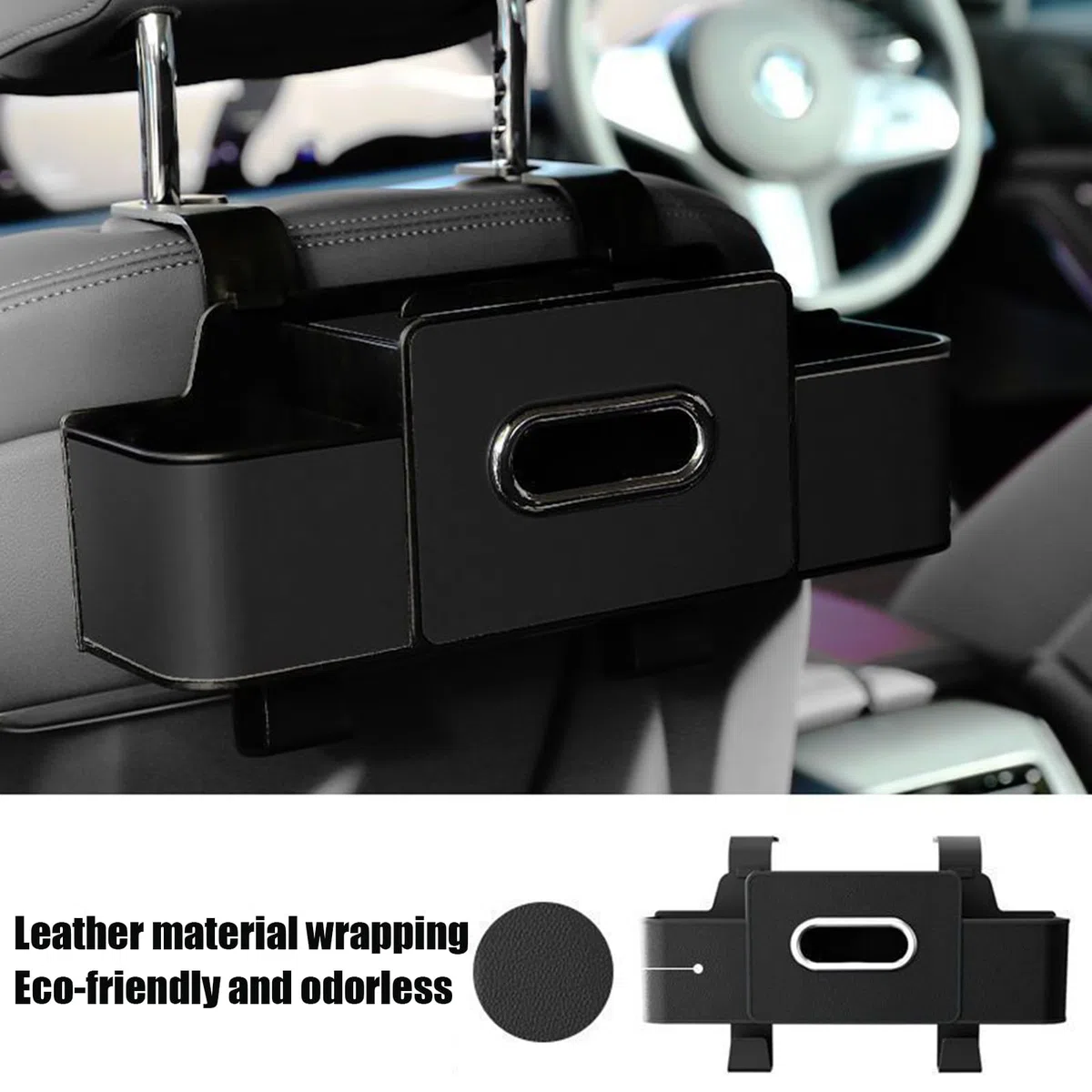 Organizador de asiento trasero para coche, soporte impermeable para bebidas con cubo de basura integrado, almacenamiento para asiento de coche con gancho, para teléfono, aperitivos, bebidas, bolso