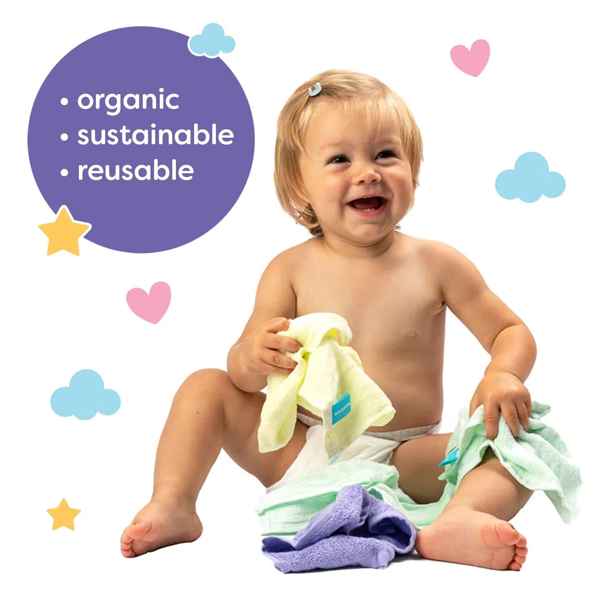Little Gubbins - Juego de 6 paños de baño de bambú para manos, rostro y vagabundos (reutilizables) - Uso como toalla, franela o muselina - Perfecto para pieles sensibles, naturalmente antibacteriano