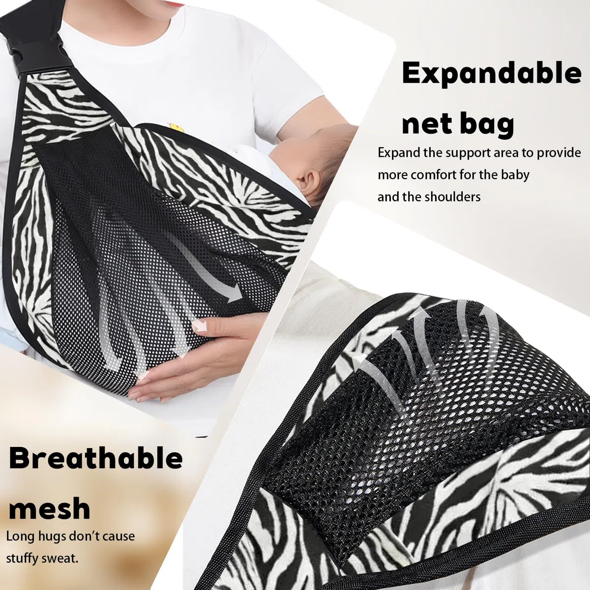 LUKIUP Portabebés para recién nacidos, tejido de malla, transpirable, ajustable, portabebés lateral, pañuelo ergonómico hasta 20 kg (H)
