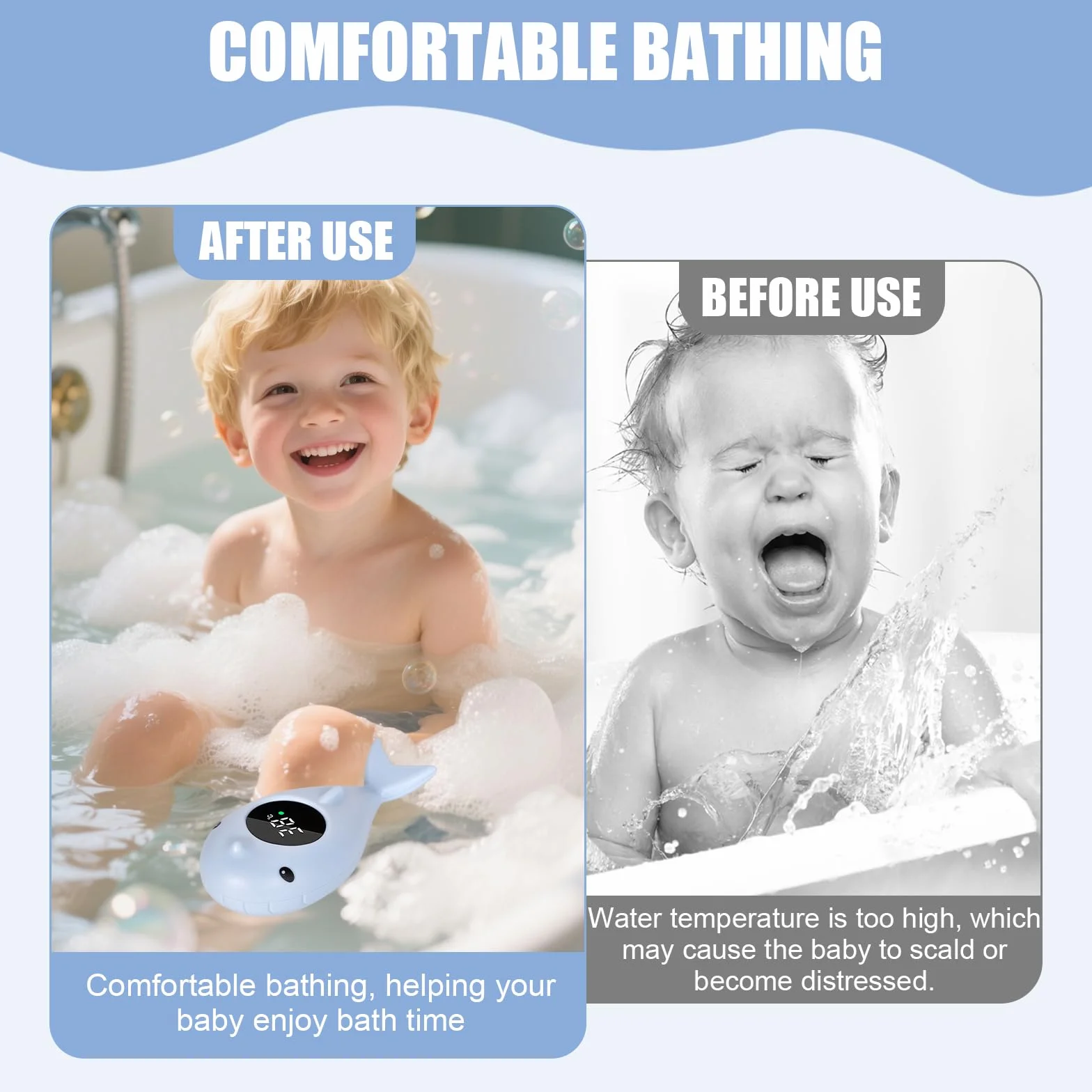 Termómetro de Baño Digital, Termómetro de Bañera con Alarma de Advertencia LED, Termometro de Baño para Bebés, Termometro Digital de Agua para Pequeños Bañeras Piscinas (Azul)