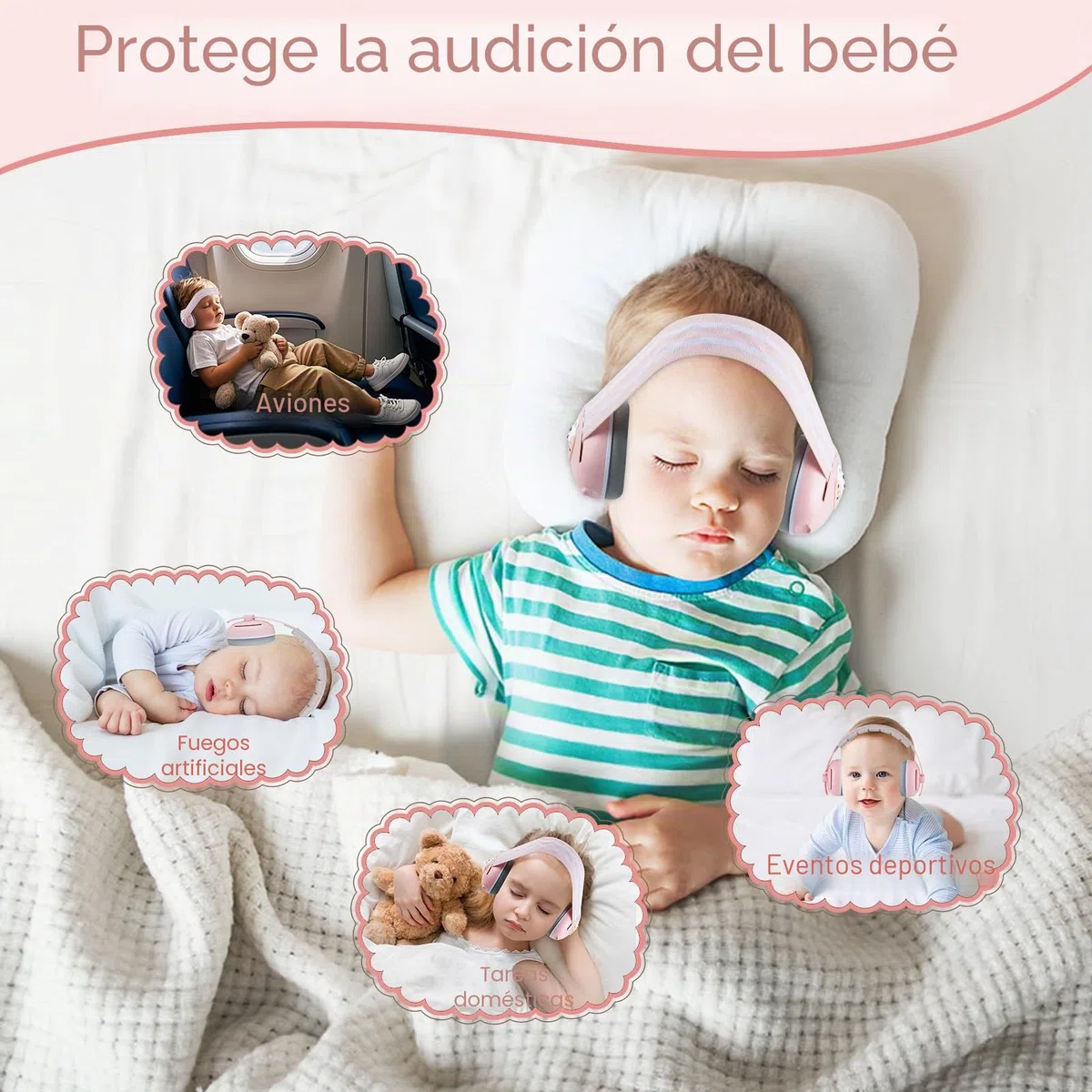 Cascos Bebe Antiruido, 2 en 1 Cascos Antiruido Bebe, Cascos Antiruido Niños Protectores Auditivos para Bebé 0-48 Meses, Protección Auditiva ideal Reducción de Ruido de 25dB