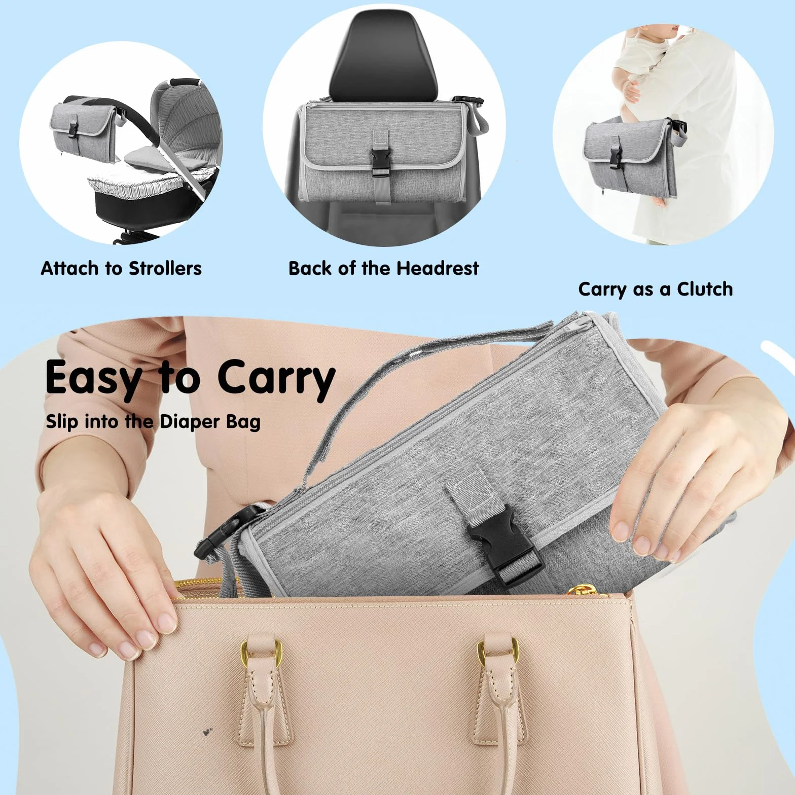 Romon cambiador portátil colchones plegables y desmontable mantas bolso con 5 bolsillos cambiador impermeable reutilizable diaper mat accesorios para cuidado gris