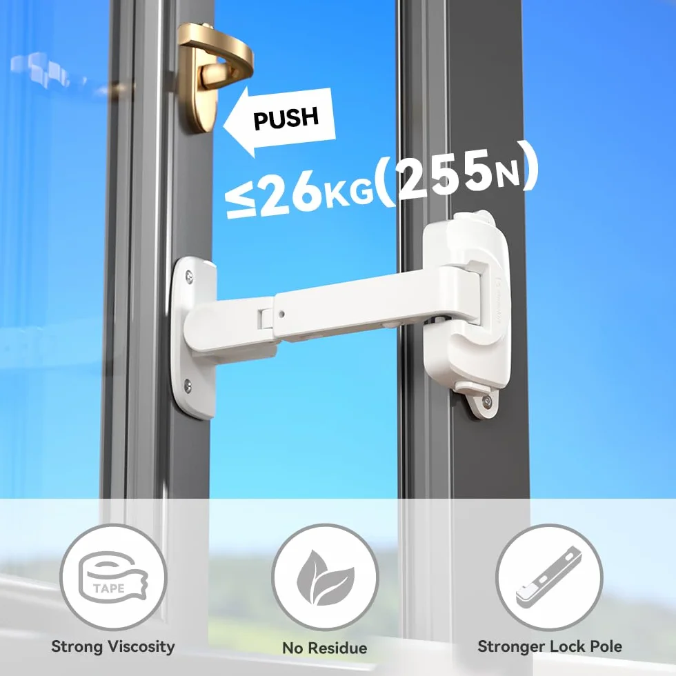 EUDEMON Cerradura de seguridad para ventanas para bebés, limitador de ventanas a prueba de niños, pestillo de cerradura ajustable para marcos de ventanas de aluminio y madera (Blanco, 2 Piezas)