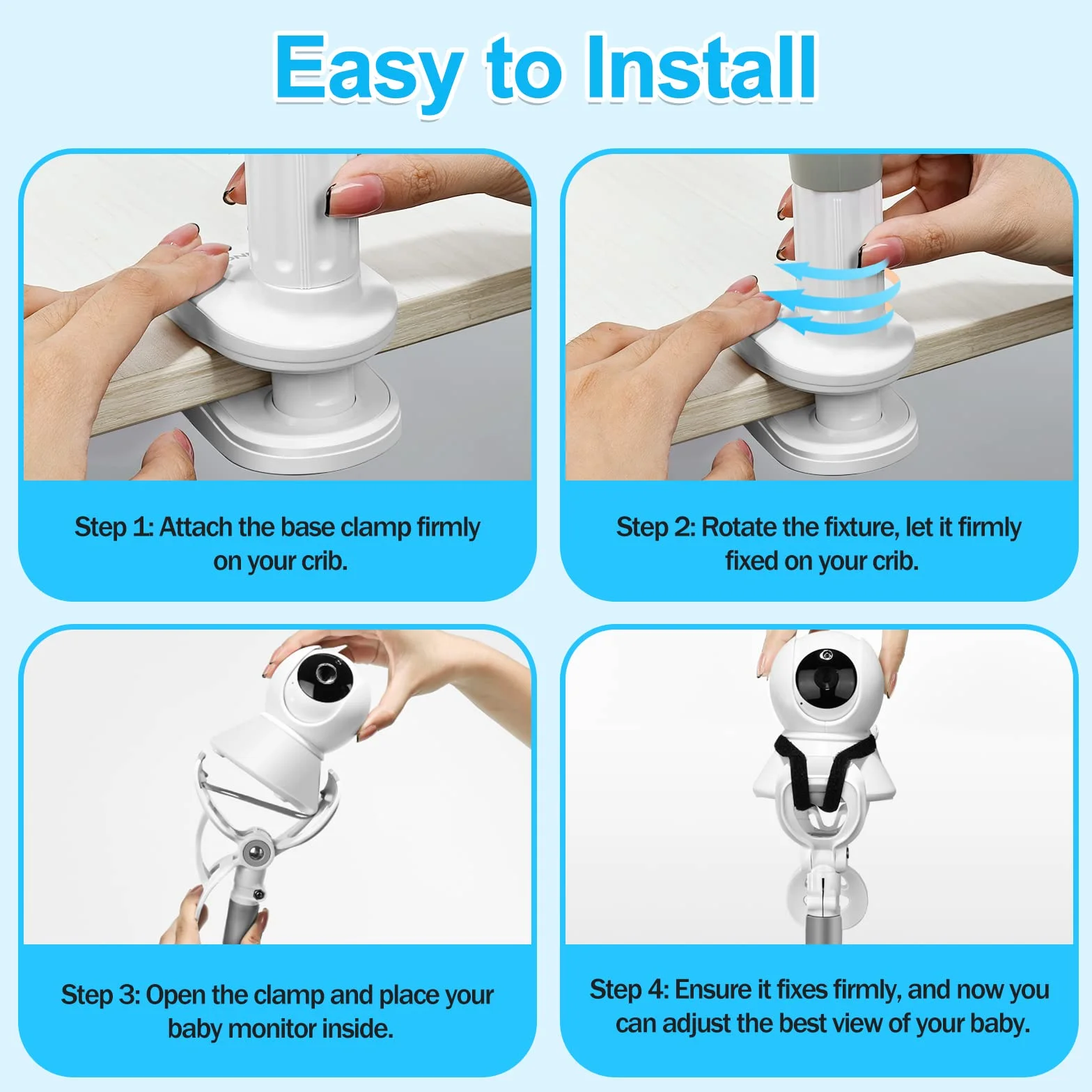 BURNNOVE Soporte para Vigilabebes Universal, Soporte para Cámara Monitor de Bebé Ajustable sin Perforación, Giratorio de 360 °, Compatible con la Mayoría de de Monitores de Bebé, Teléfonos Móviles