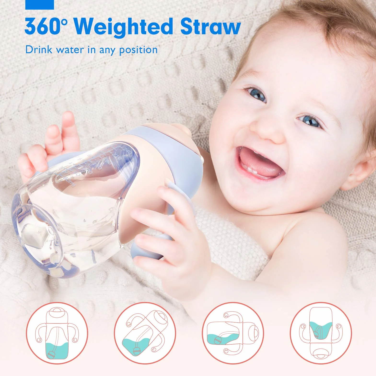 hahaland 2 en 1 Vaso Aprendizaje Bebes, Vaso Antiderrame Bebe con Boquilla y Pajita, Vaso Antigoteo Bebe Sippy Cups para Bebes 6+ meses, 240ml (Un Vaso con Boquilla y Pajita)