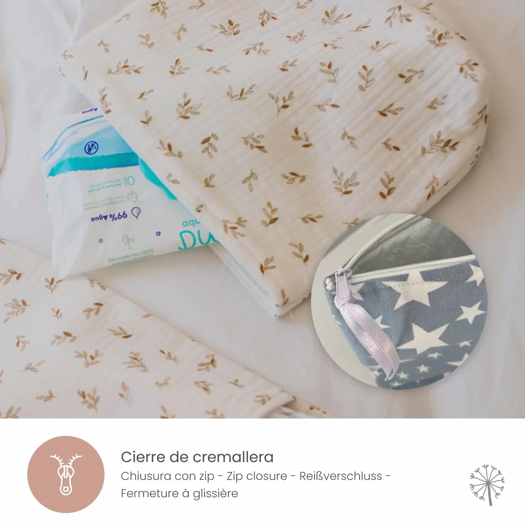 MIMUSELINA Neceser Bebe para Recien Nacido, Bolsa de Aseo Bebe Hecha a Mano - Neceser para Recien Nacidos Plastificado Anti Calado y Impermeable - para Llevar Cremas, Toallitas, Pañales (Waffle Mint)