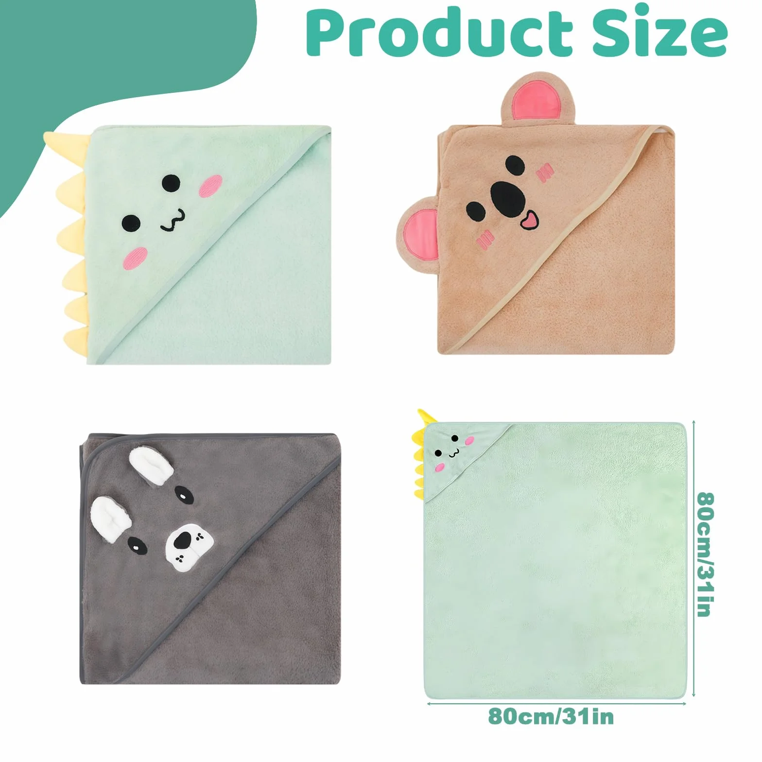 3 Piezas Toallas con Capucha para Bebés 80 x 80 cm, Toallas Suaves para Niños Pequeños y Recién Nacidos, Toalla de Baño para Bebé en Cian, Gris Oscuro y Café