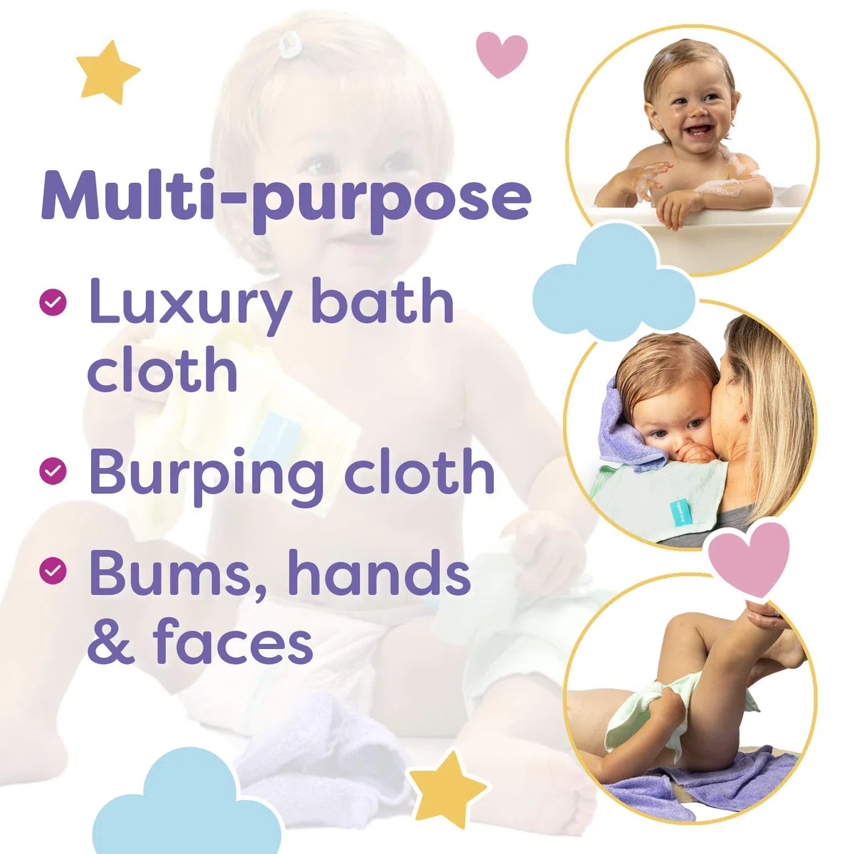 Little Gubbins - Juego de 6 paños de baño de bambú para manos, rostro y vagabundos (reutilizables) - Uso como toalla, franela o muselina - Perfecto para pieles sensibles, naturalmente antibacteriano
