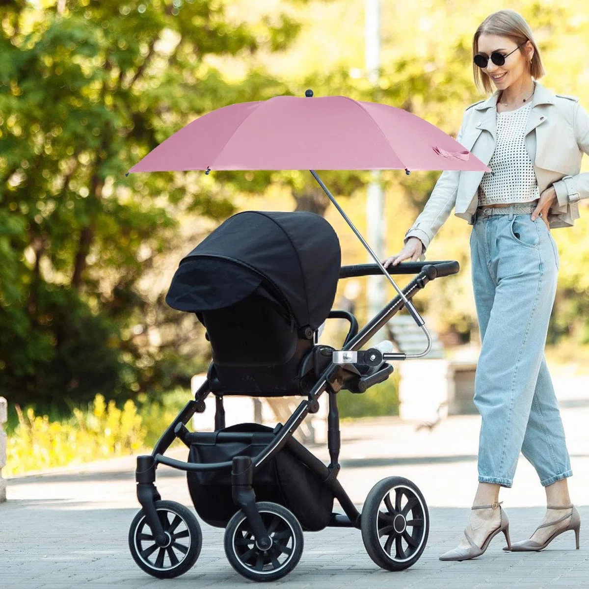 Sombrilla Carrito Bebe, Paraguas De Cochecito Para Bebés, 82cm Diámetro Sombrilla De Protección Solar Con Abrazadera Ajustable Para Cochecitos, Bicicletas, Sillas