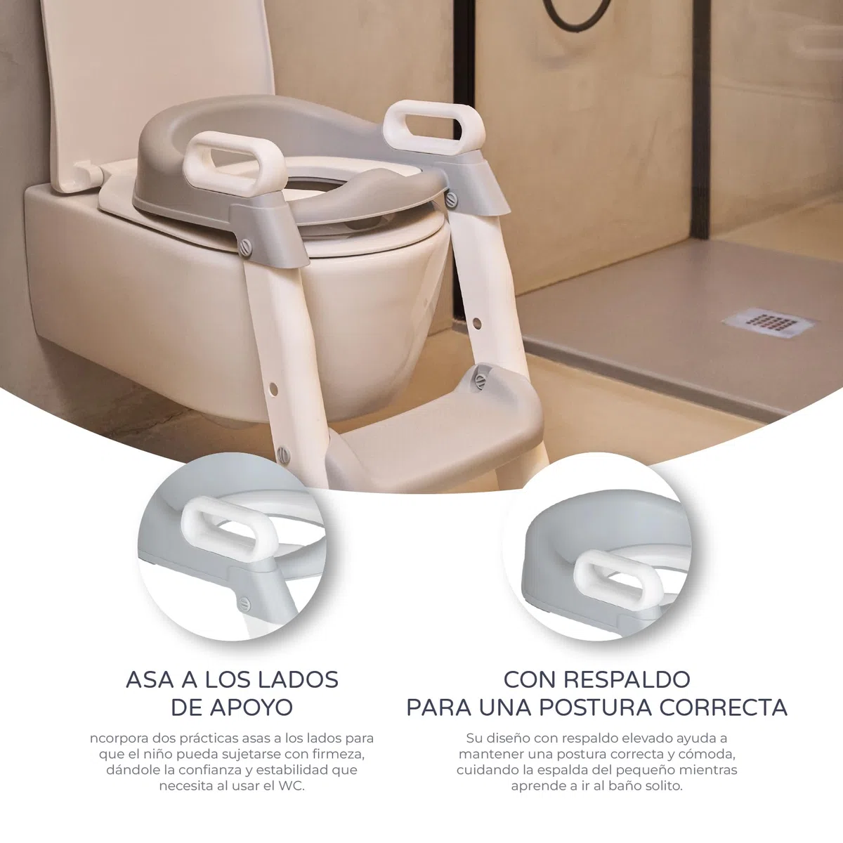 MS BabyWorld – Adaptador WC con Escalera – Asiento Acolchado para Inodoro | Plegable y con Altura Ajustable | Con Asas y Base Antideslizante | De 1 a 7 Años