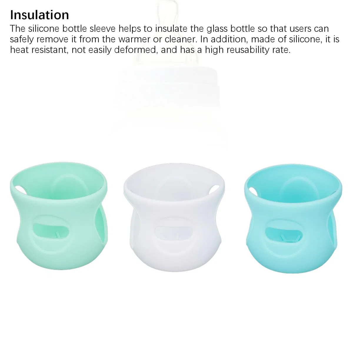 3 Fundas de Silicona para Biberones de 4 Onzas, Antiescaldaduras, Funda para Biberones de Vidrio para Uso Domstico o de Viaje (Blanco+Verde claro+Verde oscuro