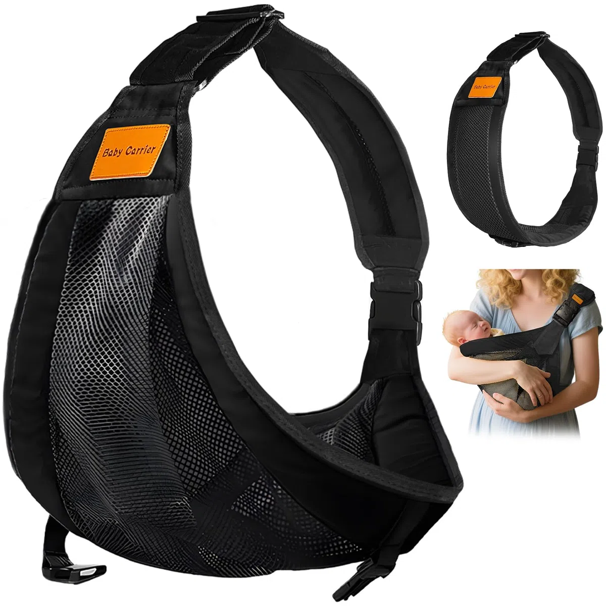 PortabebéS Ajustable, Fular Portabebe Lateral, Porta Bebes De 0 A 36 Meses,PortabebéS ErgonóMico Porteo Bebe, Carga MáXima: 25 Kg (Negro)