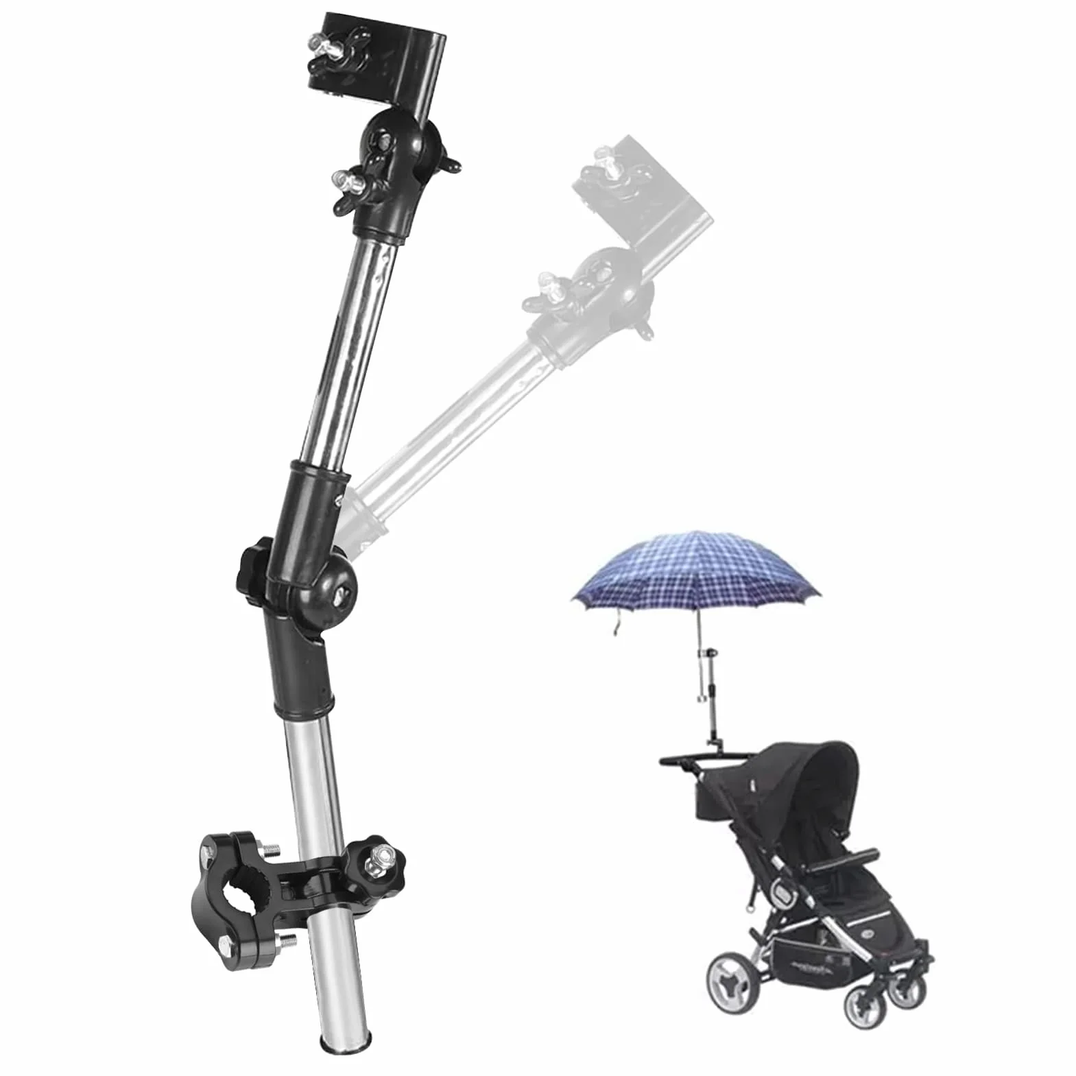 Agatige Soporte de Montaje de Paraguas Ajustable de 360 ​​°, Abrazadera de Manillar Abrazadera de Paraguas Soporte de Marco de Manillar Universal para Cochecito de bebé Sillas de Ruedas Andador