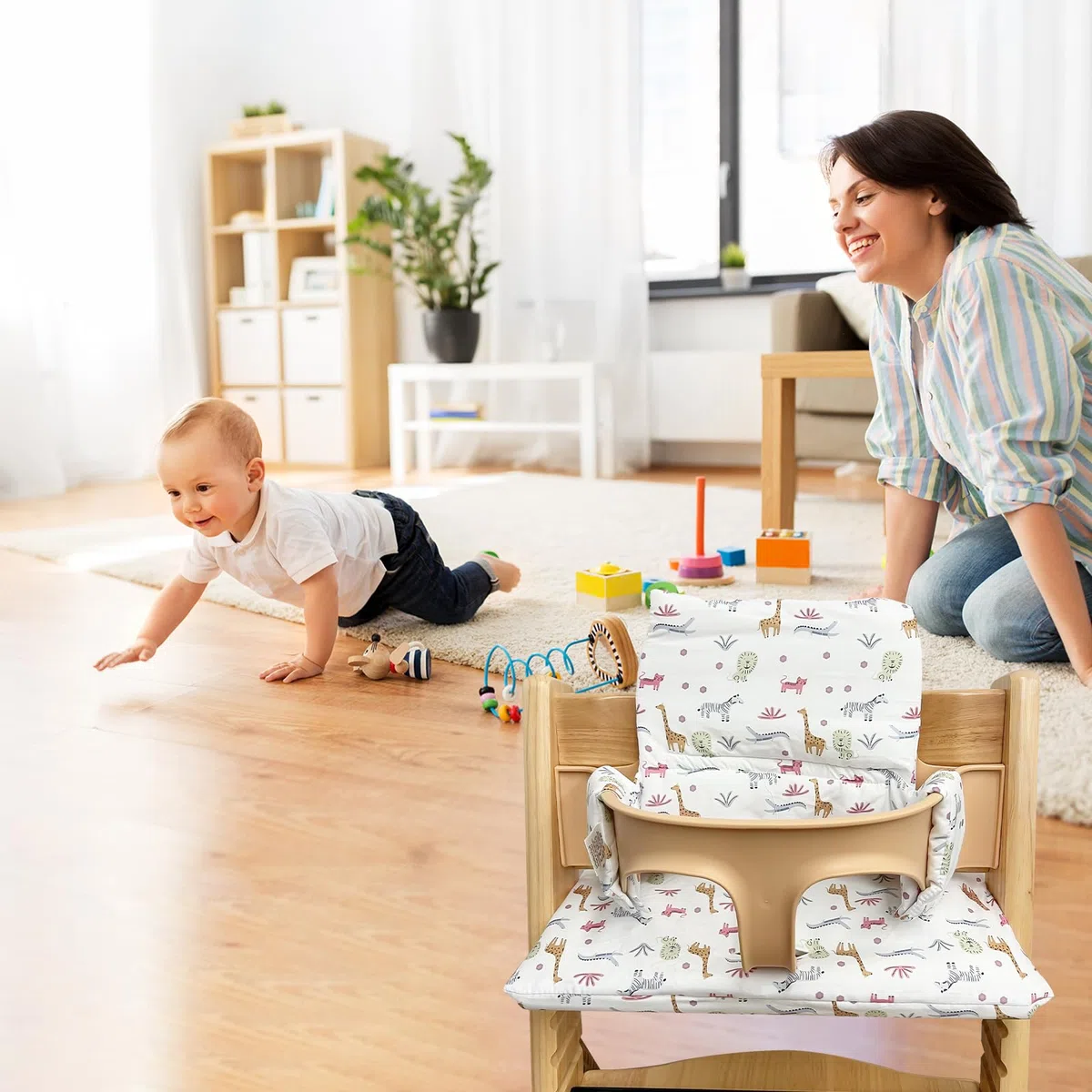 Cojín de asiento para trona Stokke Tripp Trapp: doble acolchado, impermeable, cojín de asiento para niños, extraíble, algodón orgánico suave accesorio (zoológico)