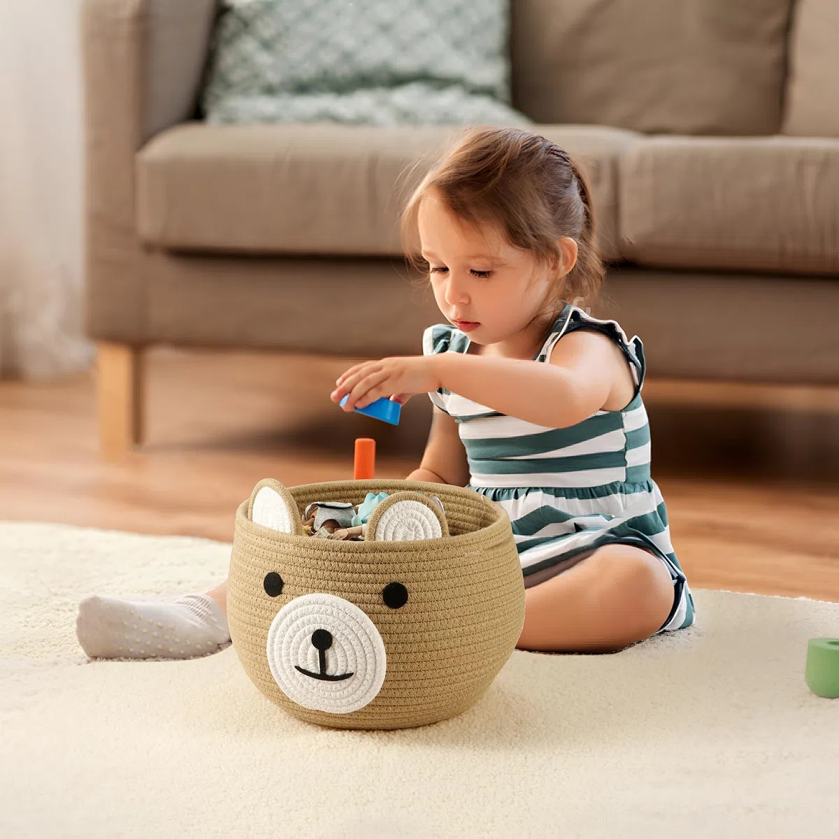 PandaEar Cesta de regalo y organizador de lavandería con diseño de oso para artículos esenciales para recién nacidos