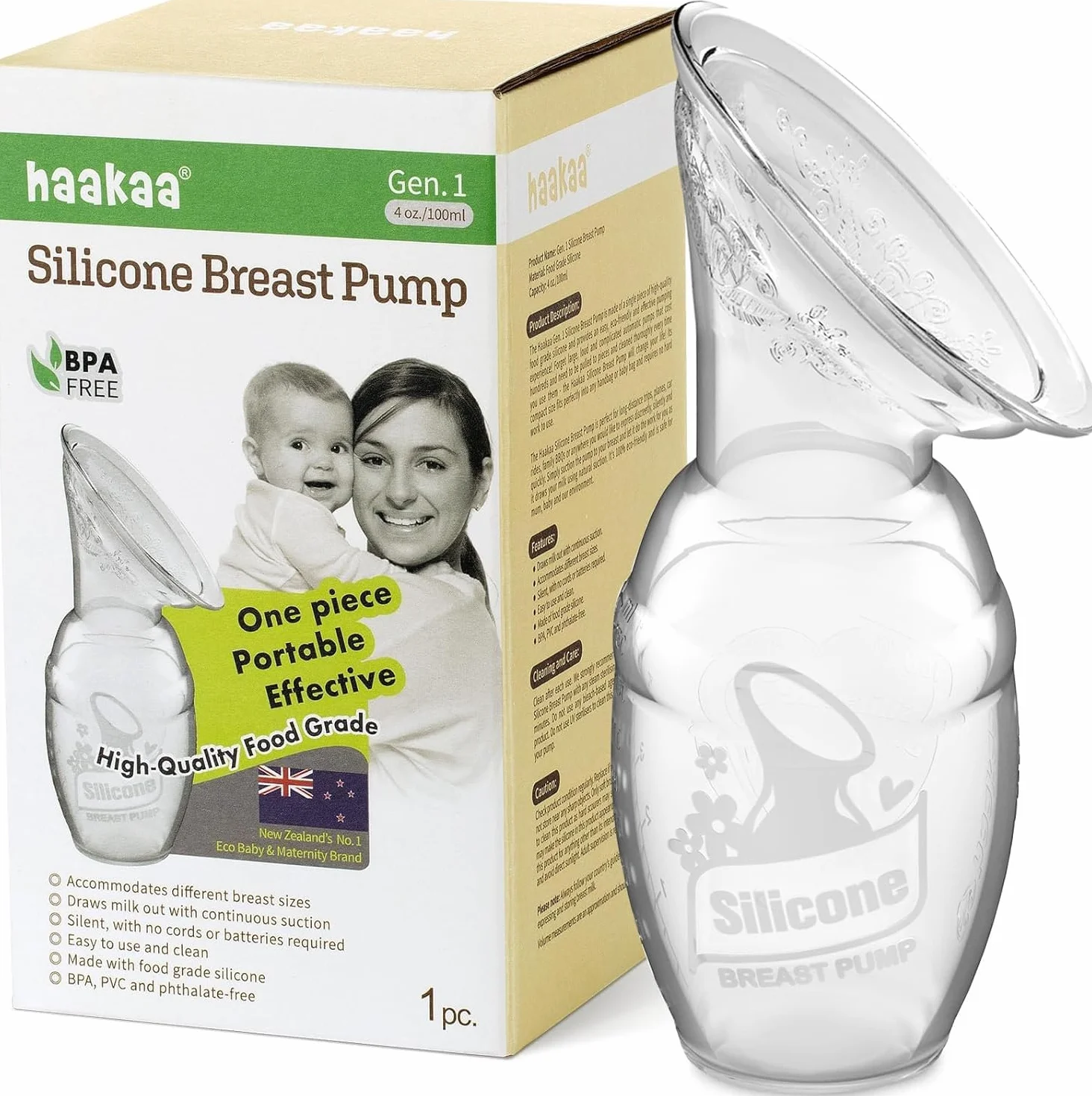 haakaa 100 ML Extractor de Leche Manual, Silicona Sacaleches Manual, Breast Pump, Saludable e Inofensivo